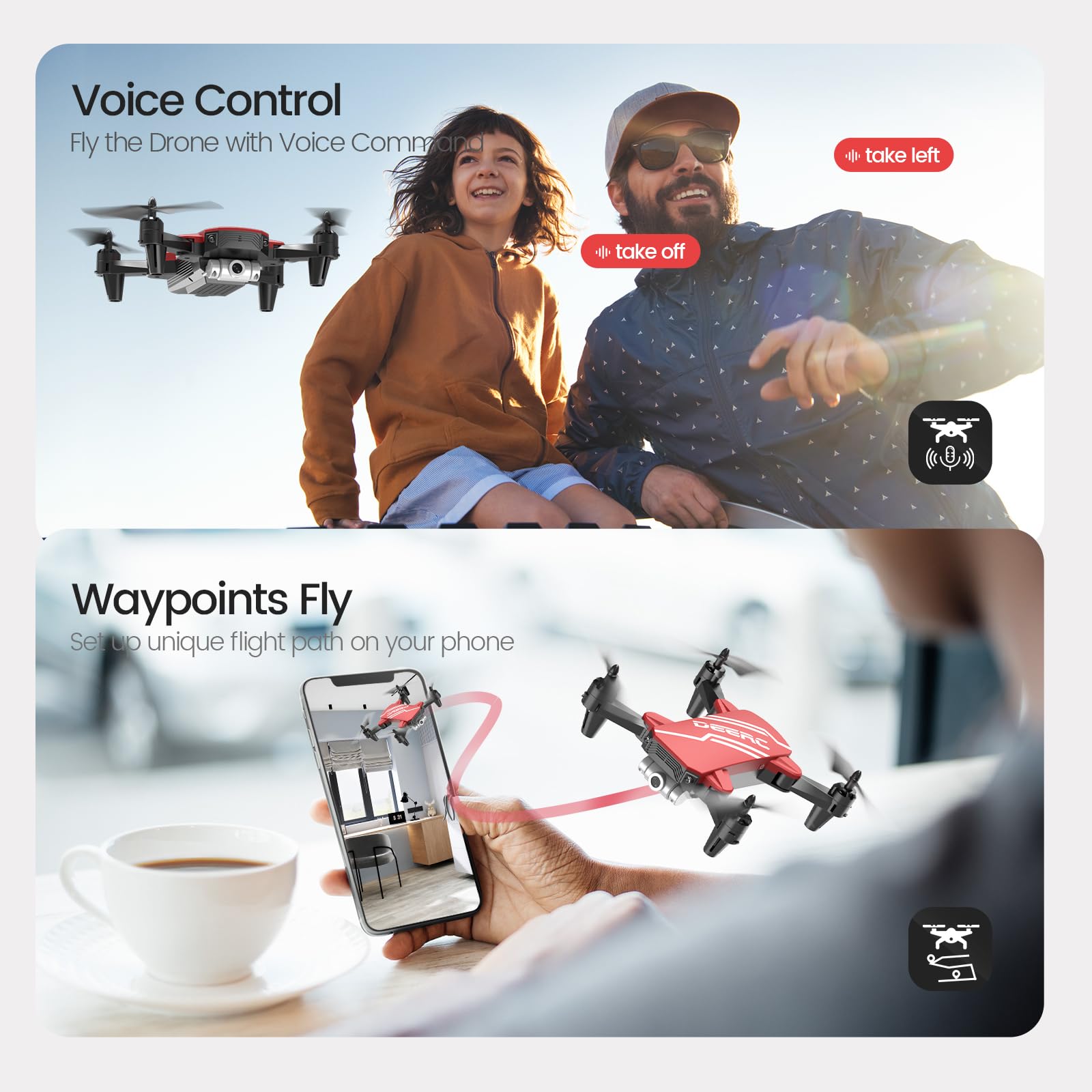 DEERC D20 Mini Drone for Kids with 720P HD FPV Camera Remote Control Toys Gifts for Boys Girls with Altitude Hold, Headless Mode, One Key Start Speed Adjustment, 3D Flips 2 Batteries, Black