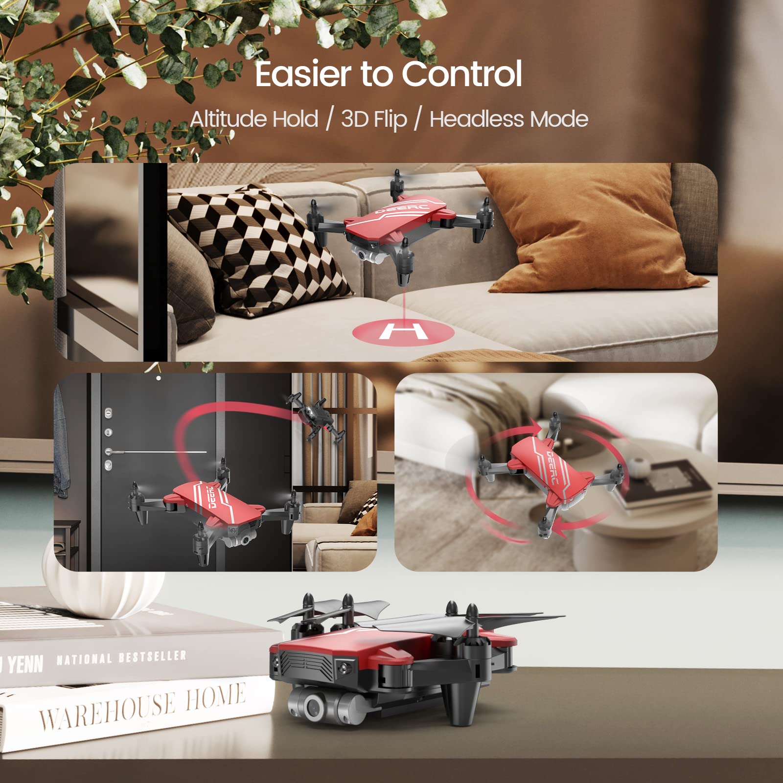 DEERC D20 Mini Drone for Kids with 720P HD FPV Camera Remote Control Toys Gifts for Boys Girls with Altitude Hold, Headless Mode, One Key Start Speed Adjustment, 3D Flips 2 Batteries, Black
