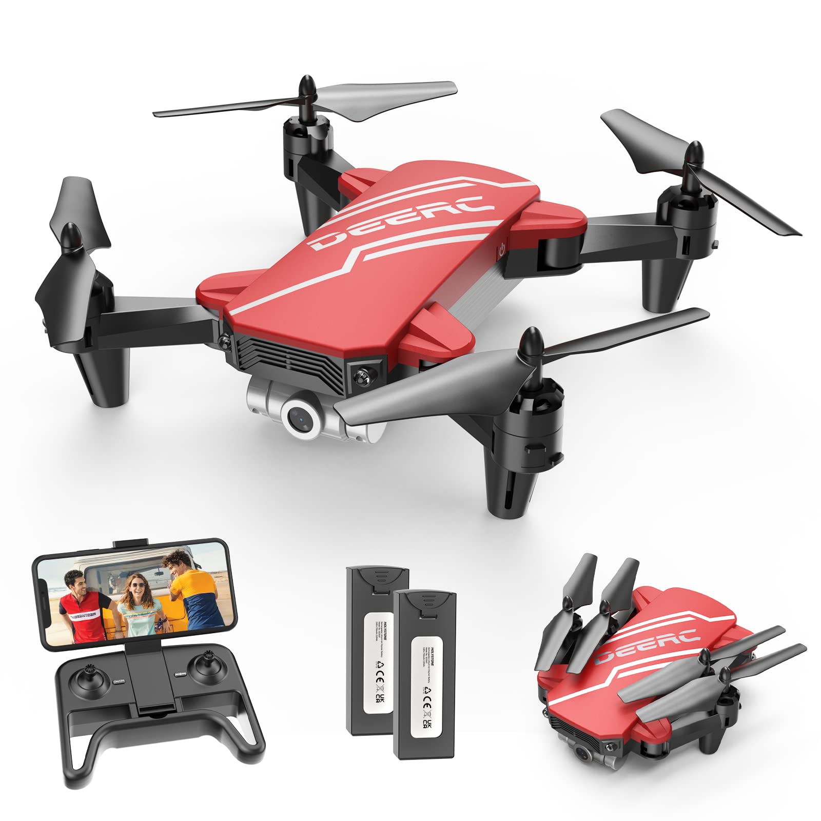 DEERC D20 Mini Drone for Kids with 720P HD FPV Camera Remote Control Toys Gifts for Boys Girls with Altitude Hold, Headless Mode, One Key Start Speed Adjustment, 3D Flips 2 Batteries, Black