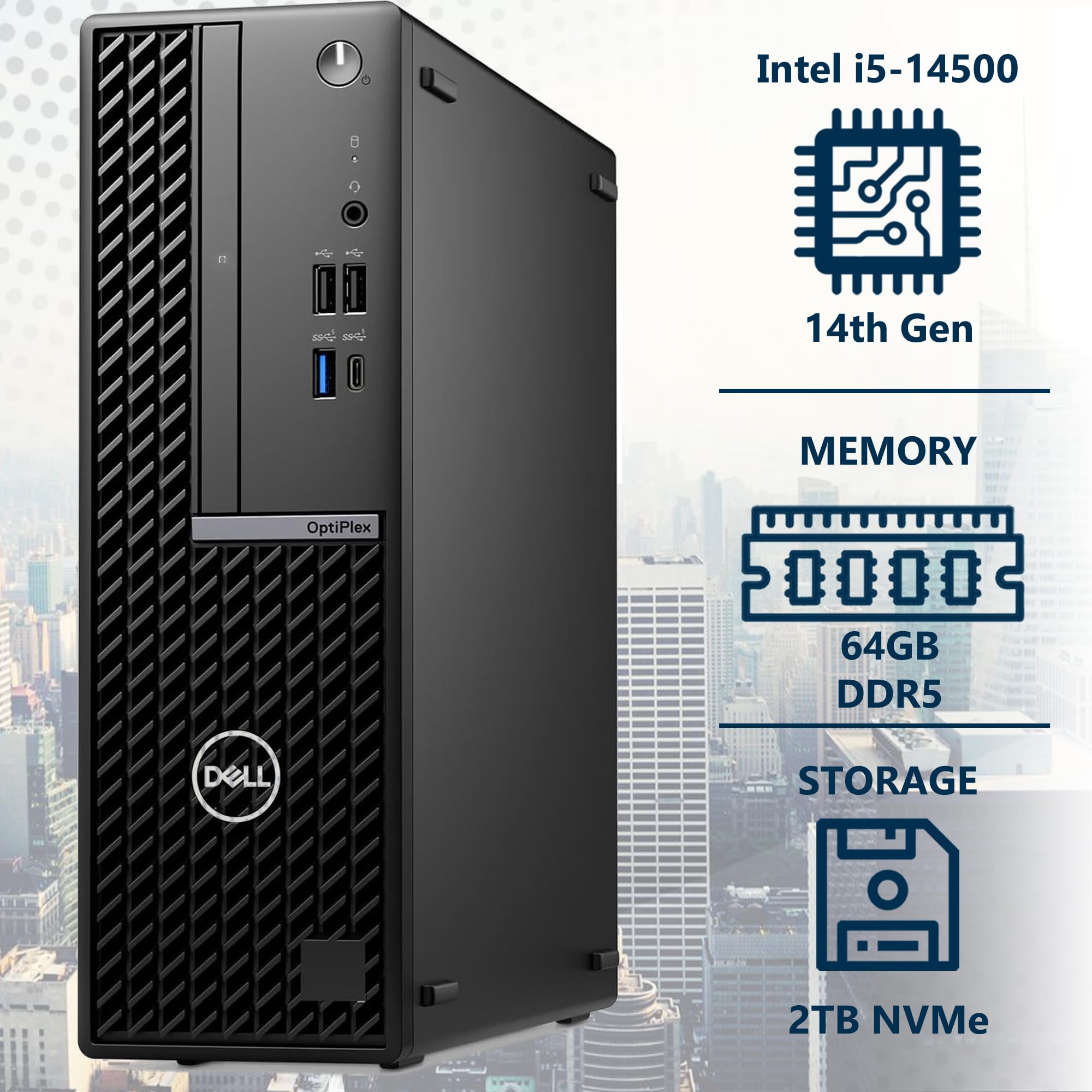 Dell Optiplex 7020 7000 SFF Intel i5-14500 (14 Cores, Beats Intel i7-13700T), 16GB RAM, 512GB NVMe, RJ-45, DP Port, HDMI, Wired KB & Mouse, W11P, 3YR, Business Desktop