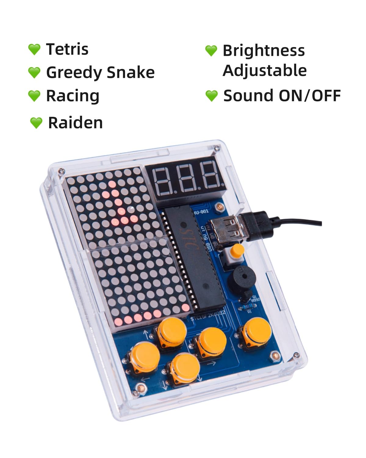 DIY Electronic Game Console Soldering Practice Kit, 4-in-1 Retro Games, LED Matrix Display, Educational Soldering Practice Project
