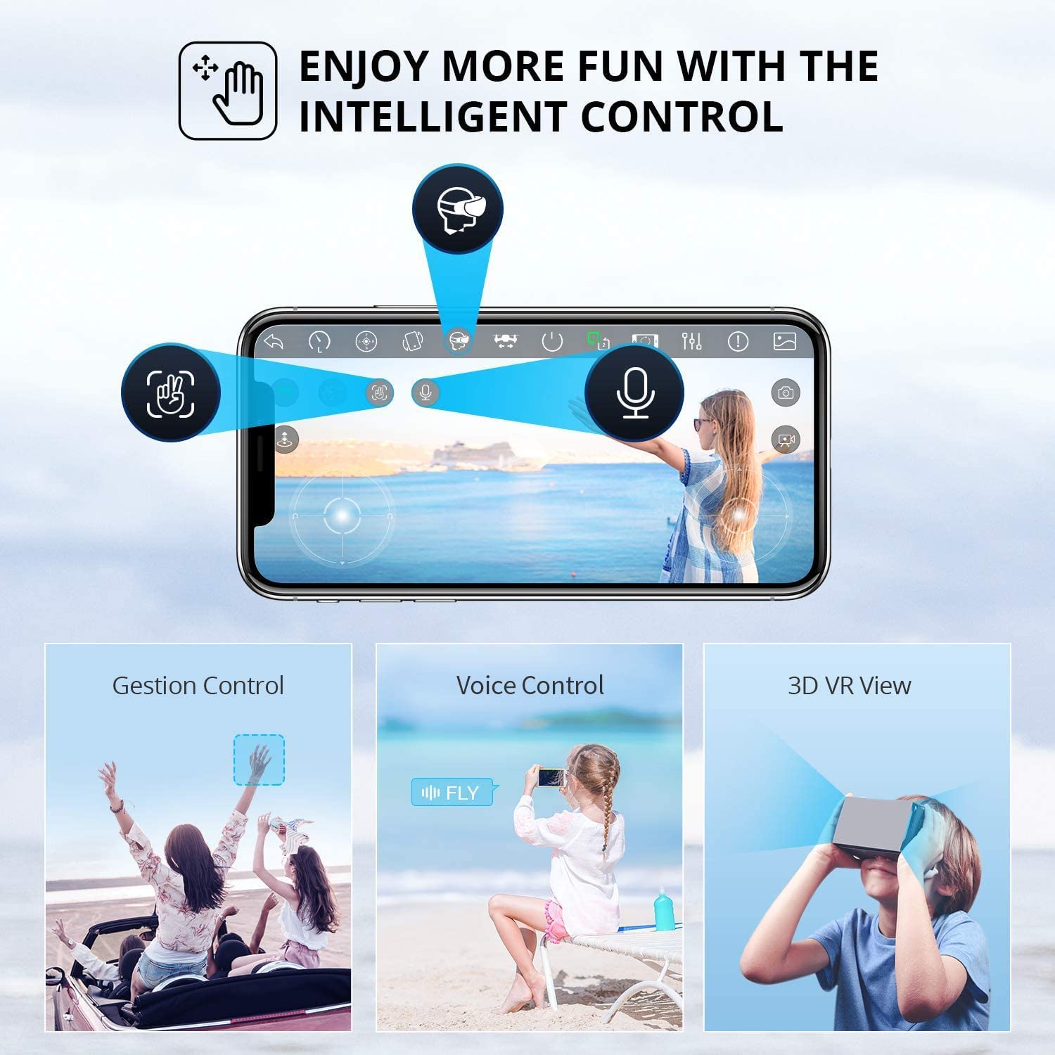 DRONEEYE 4DV13 Drone with 1080P HD FPV Camera for Kids Adults,Remote Control Helicopter Quadcopter for Beginners boy Toys Gift,Waypoint Functions,Altitude Hold, Gesture Selfie,3D Flips,2 Batteries,Black