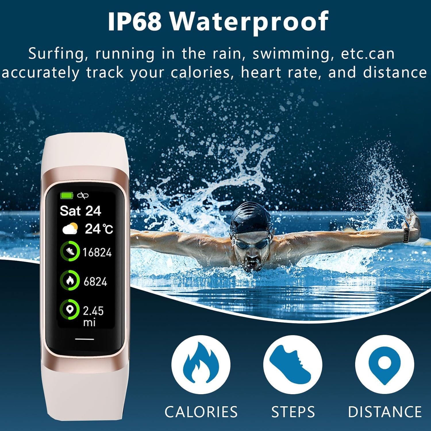 Fitness Tracker with 24/7 Blood Oxygen Heart Rate and Sleep Monitor,IP68 Waterproof,1.10''AMOLED Touch Color Screen,Step Counter Health Activity Trackers for Women Men