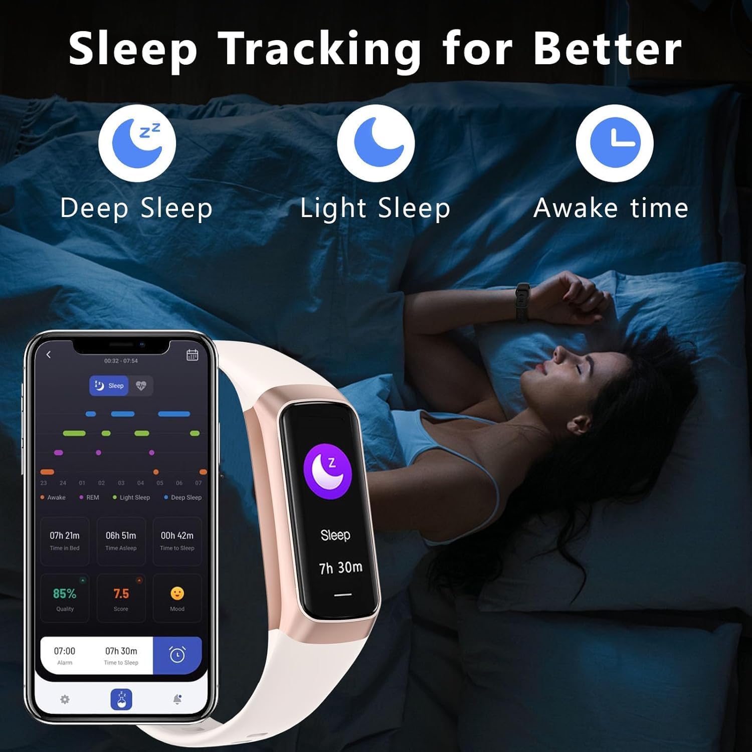 Fitness Tracker with 24/7 Blood Oxygen Heart Rate and Sleep Monitor,IP68 Waterproof,1.10''AMOLED Touch Color Screen,Step Counter Health Activity Trackers for Women Men