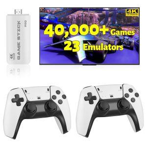 HRYYDS 2025 Retro Gaming Console Pro 4K HDMI with 40,000+ Built-in Classic Video Games – Plug & Play Game Stick for TV with 2 Wireless Controllers | 23 Emulator Support 64GB