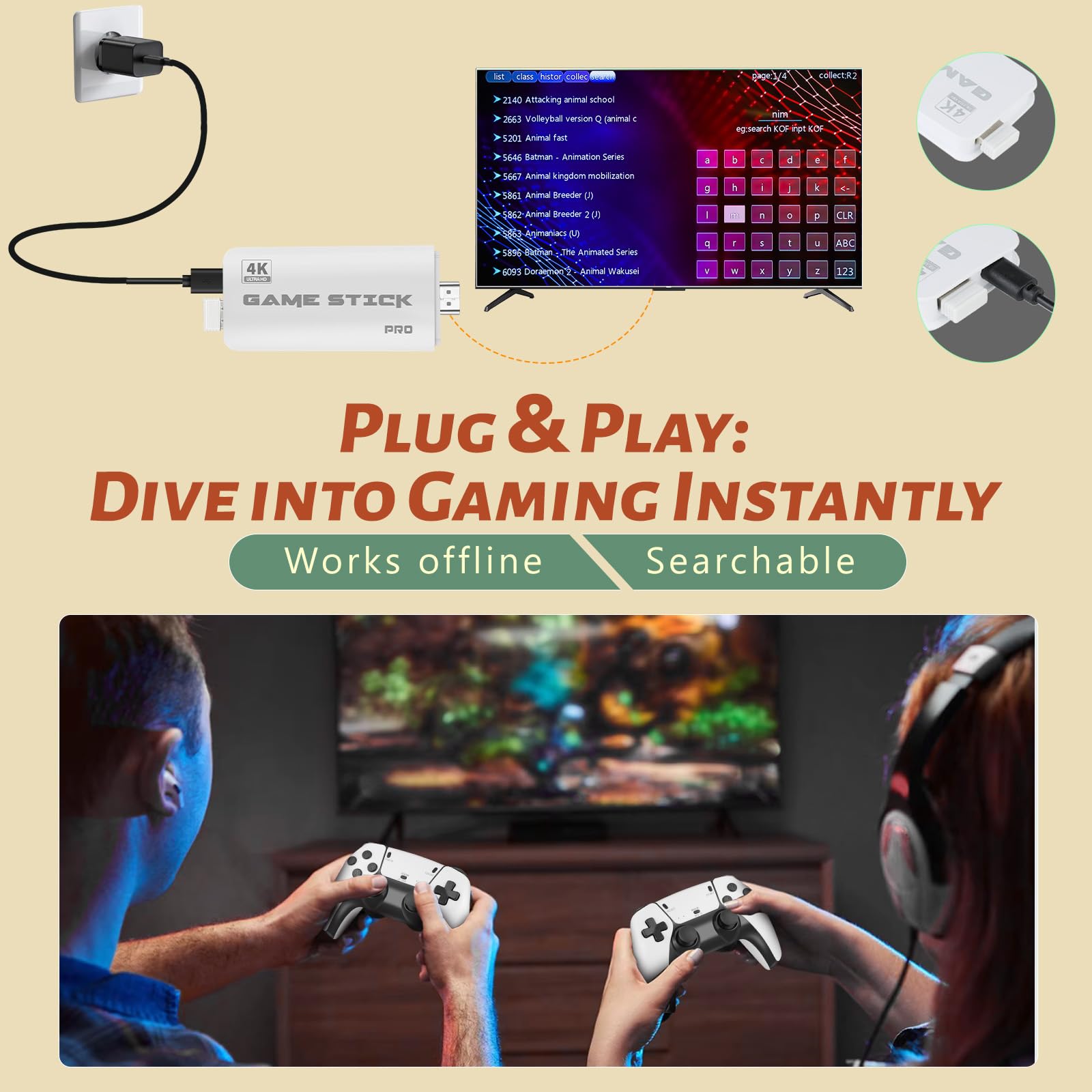 HRYYDS 2025 Retro Gaming Console Pro 4K HDMI with 40,000+ Built-in Classic Video Games - Plug & Play Game Stick for TV with 2 Wireless Controllers | 23 Emulator Support 64GB