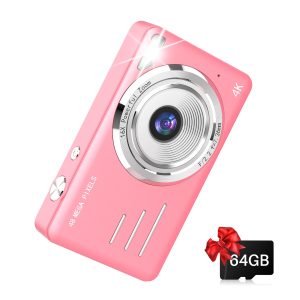 LIIUU Digital Camera, 4K 64MP UHD 18X Autofocus Digital Zoom with 64GB Micro SD Card 2.8 Inch IPS Screen, Portable Compact Point and Shoot Vlogging Camera for Photography Teens Beginner Adult, Pink