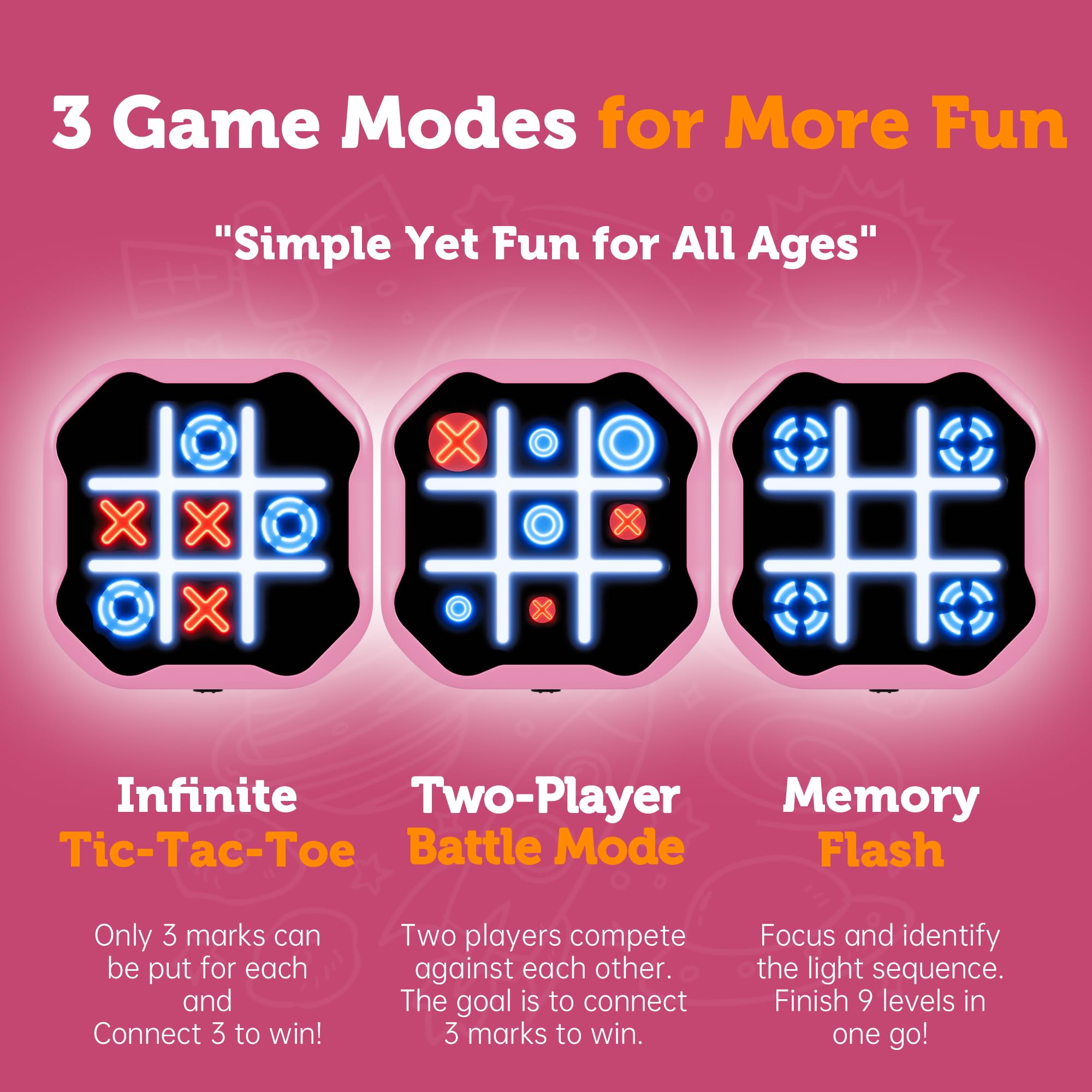 MASSRT 3 in 1 Electronic Tic Tac Toe Game, Handheld Digital Tic Tac Toe Bolt Game with Silent Mode, Portable Learing Toy Gift for Kids & Adults, Blue (One Pack)
