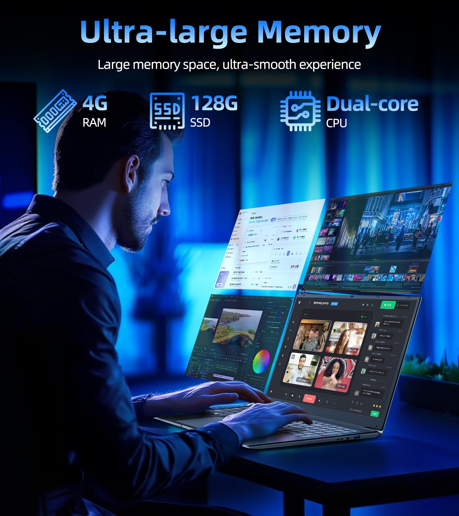 Naclud Windows 11 Laptops, 17.3 Inch Laptop Computer with Core i3 Processor, 4GB DDR3 128GB SSD(Expandable 1TB), 60800mWh Battery, FHD IPS Display, Type-C, HDMI, 5G WiFi, BT4.2, Webcam, USB3.2