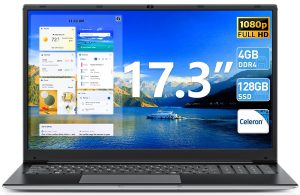 Naclud Windows 11 Laptops, 17.3 Inch Laptop Computer with Core i3 Processor, 4GB DDR3 128GB SSD(Expandable 1TB), 60800mWh Battery, FHD IPS Display, Type-C, HDMI, 5G WiFi, BT4.2, Webcam, USB3.2