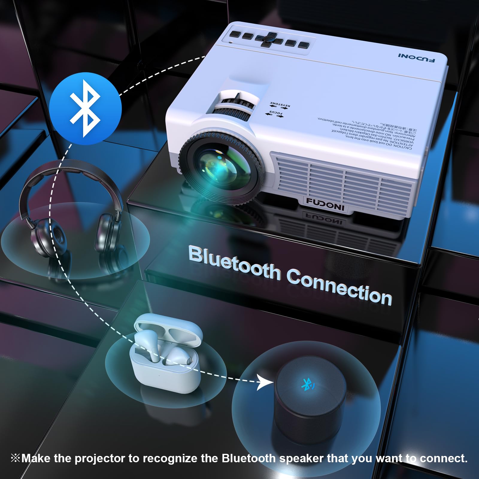 Projector with WiFi and Bluetooth, FUDONI Upgrade Projector Native 1080P 14000L 4K Supported, Portable Movie Outdoor Projector for Home Theater, Compatible w HDMI/USB/TV Stick/Laptop/iOS Android Phone