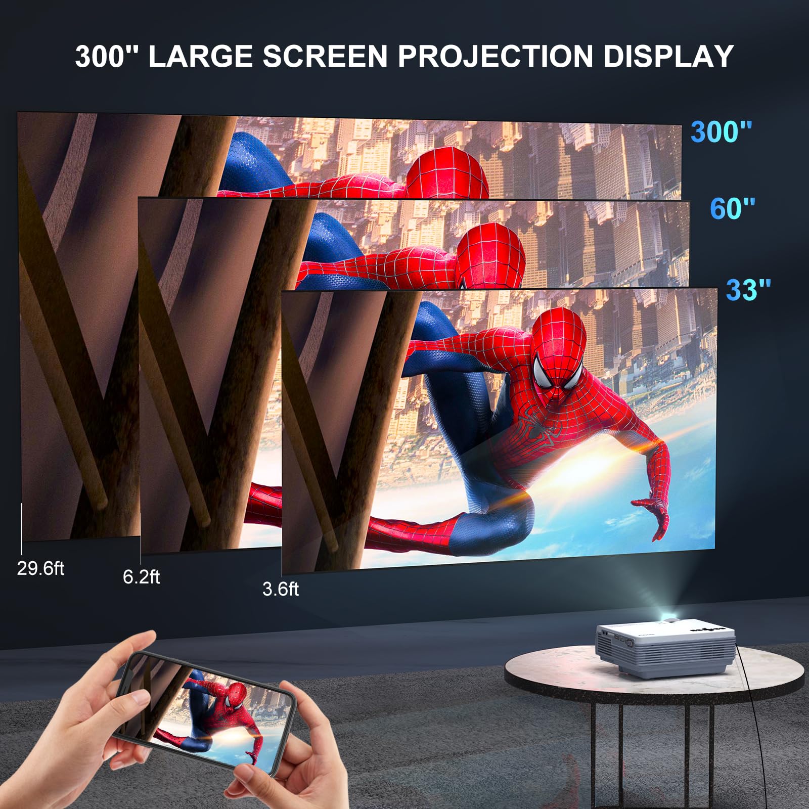 Projector with WiFi and Bluetooth, FUDONI Upgrade Projector Native 1080P 14000L 4K Supported, Portable Movie Outdoor Projector for Home Theater, Compatible w HDMI/USB/TV Stick/Laptop/iOS Android Phone