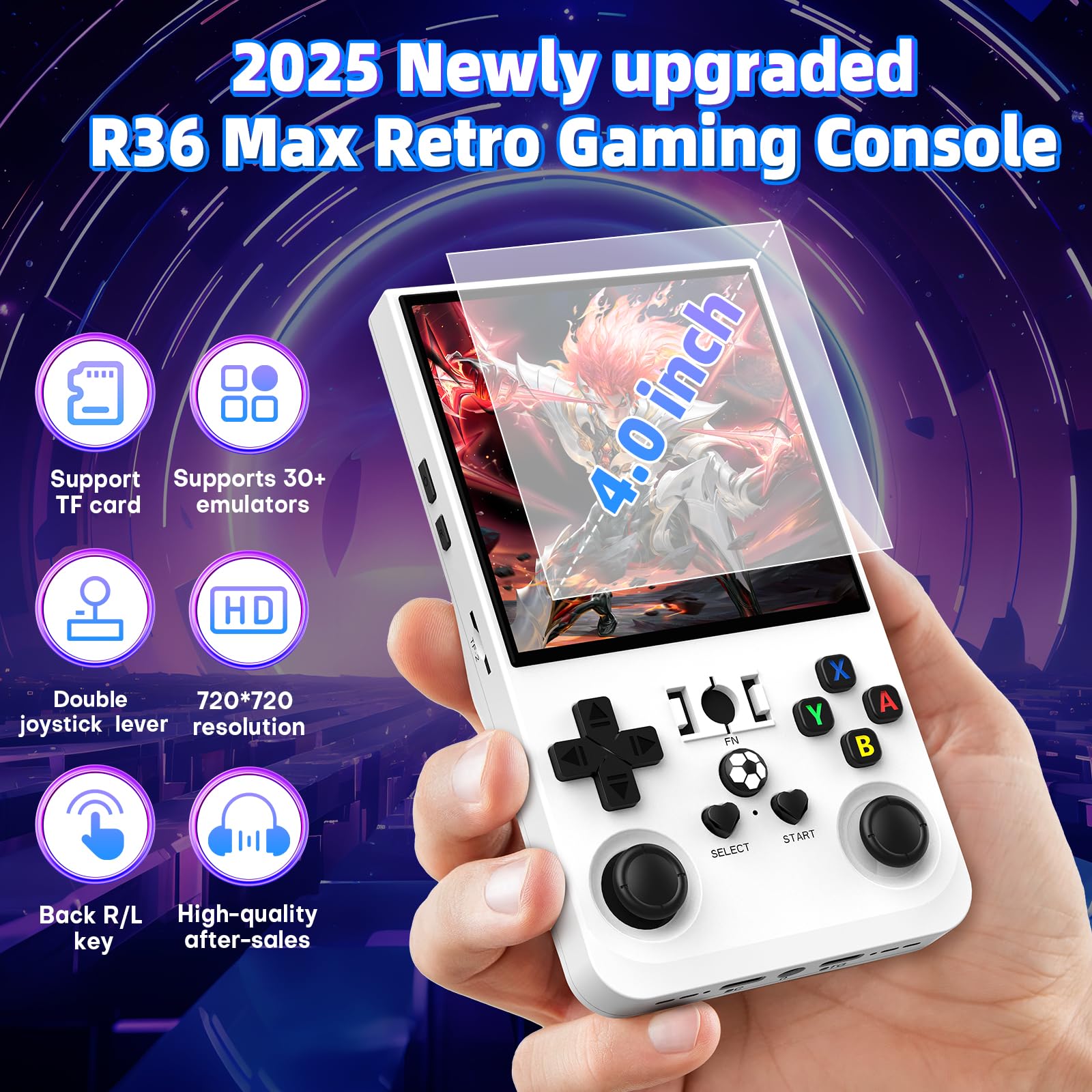 R36 Max Retro Handheld Game Console, Video Game Console with 64G Built-in 18000+ Games, 4000mAh Rechargeable, Support 30+ Simulators, Linux System, 4.0 Inch IPS Screen Portable Pocket Arcade, Black