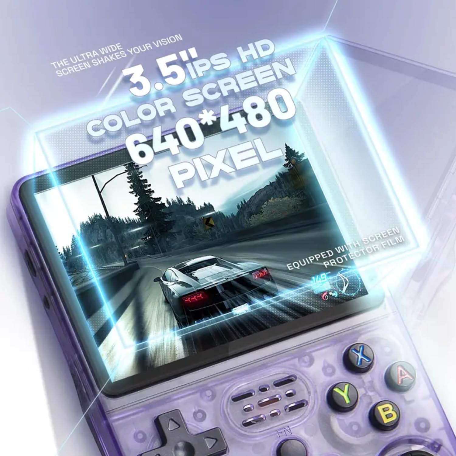 R36s Handheld Game Console, 3.5 Inch IPS Screen Retro Handheld Game Console with 128g TF 3000mah Battery, Built-in 17000+ Classic Games for Adults (Translucent Purple 128G)