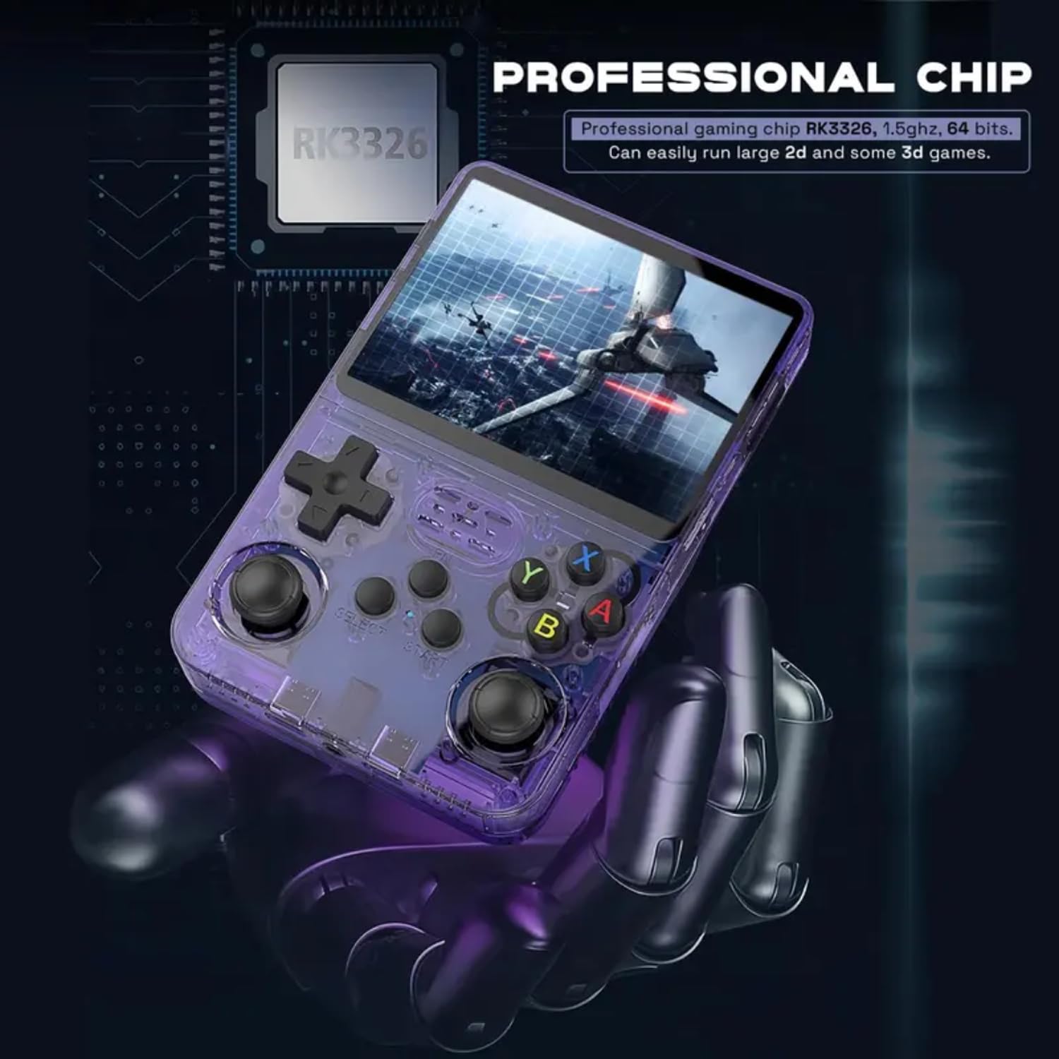 R36s Handheld Game Console, 3.5 Inch IPS Screen Retro Handheld Game Console with 128g TF 3000mah Battery, Built-in 17000+ Classic Games for Adults (Translucent Purple 128G)