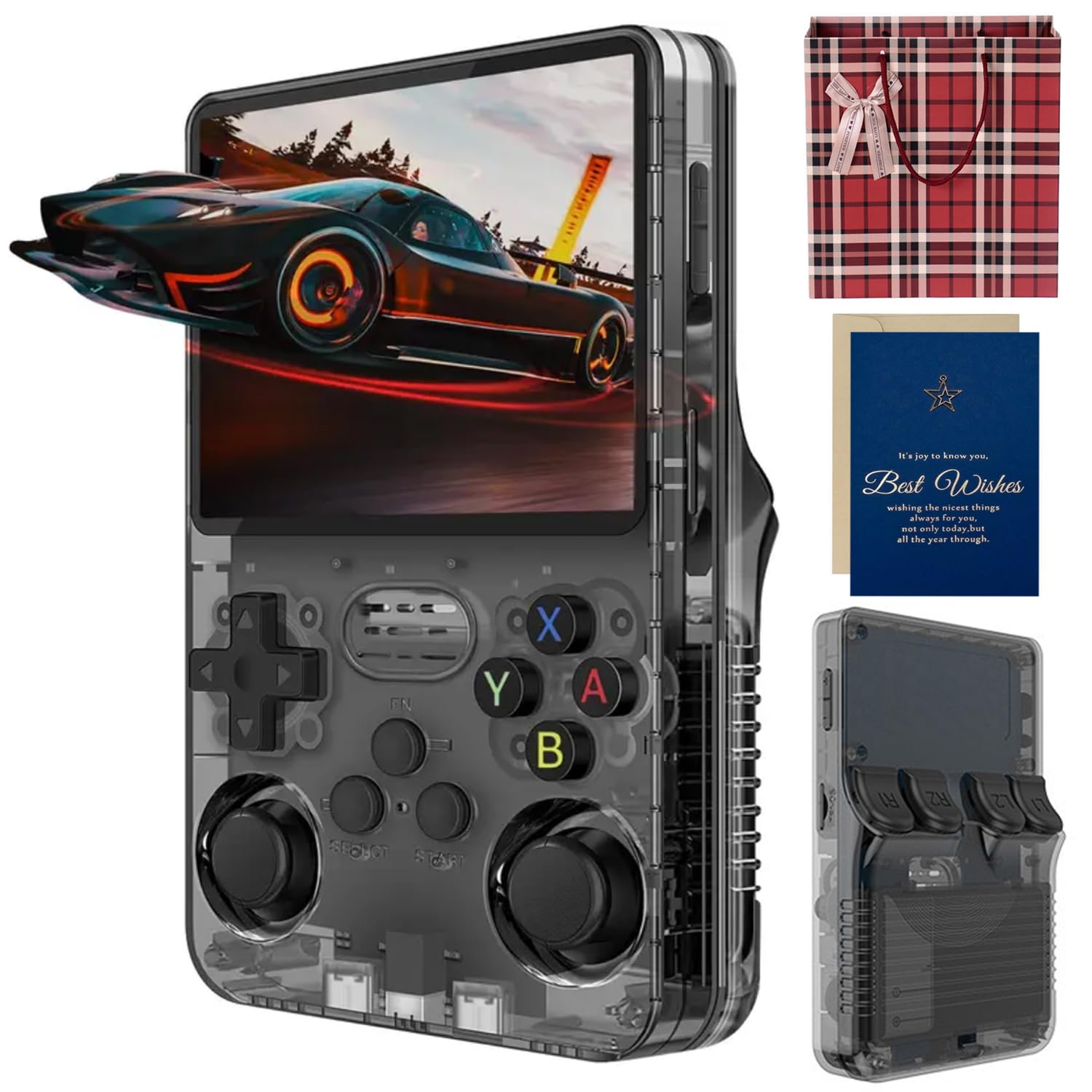 R36s Handheld Game Console, 3.5 Inch IPS Screen Retro Handheld Game Console with 128g TF 3000mah Battery, Built-in 17000+ Classic Games for Adults (Translucent Purple 128G)