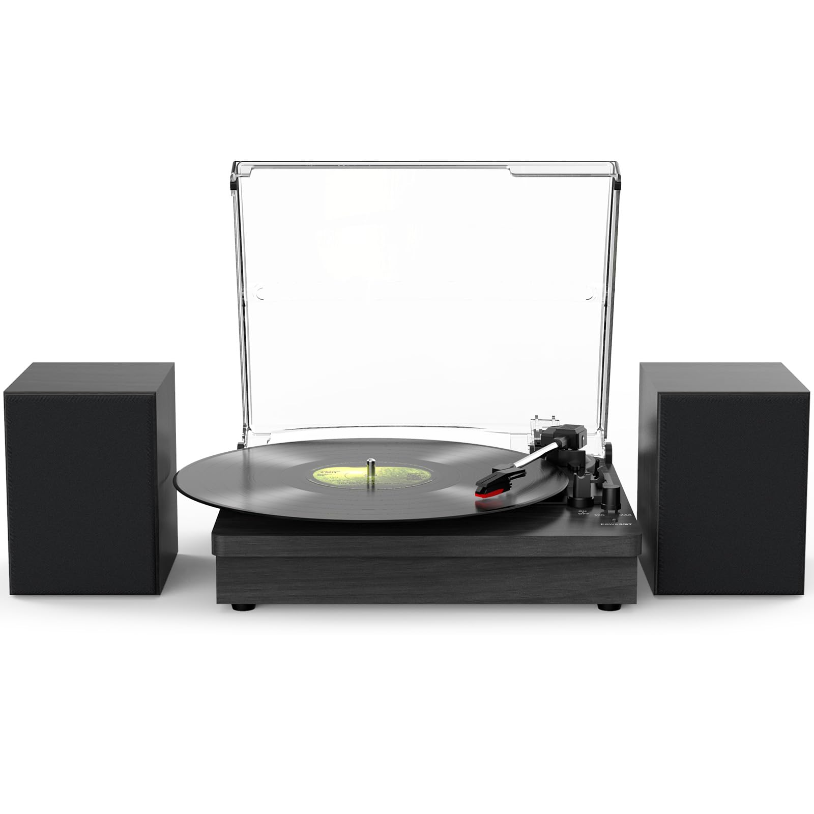 Record Player with Two Speakers Bluetooth Playback Turntable with 3 Speed AUX Headphone Input and RCA Out Black