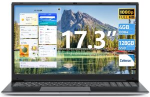 SGIN Windows 11 Laptops, 17.3 Inch Laptop Computer with Core i3 CPU, 4GB DDR4 128GB SSD, 60800mWh Battery, FHD IPS Display, Type-C, 5G WiFi, BT4.2, Webcam, USB3.2, HDMI, for Student and Business