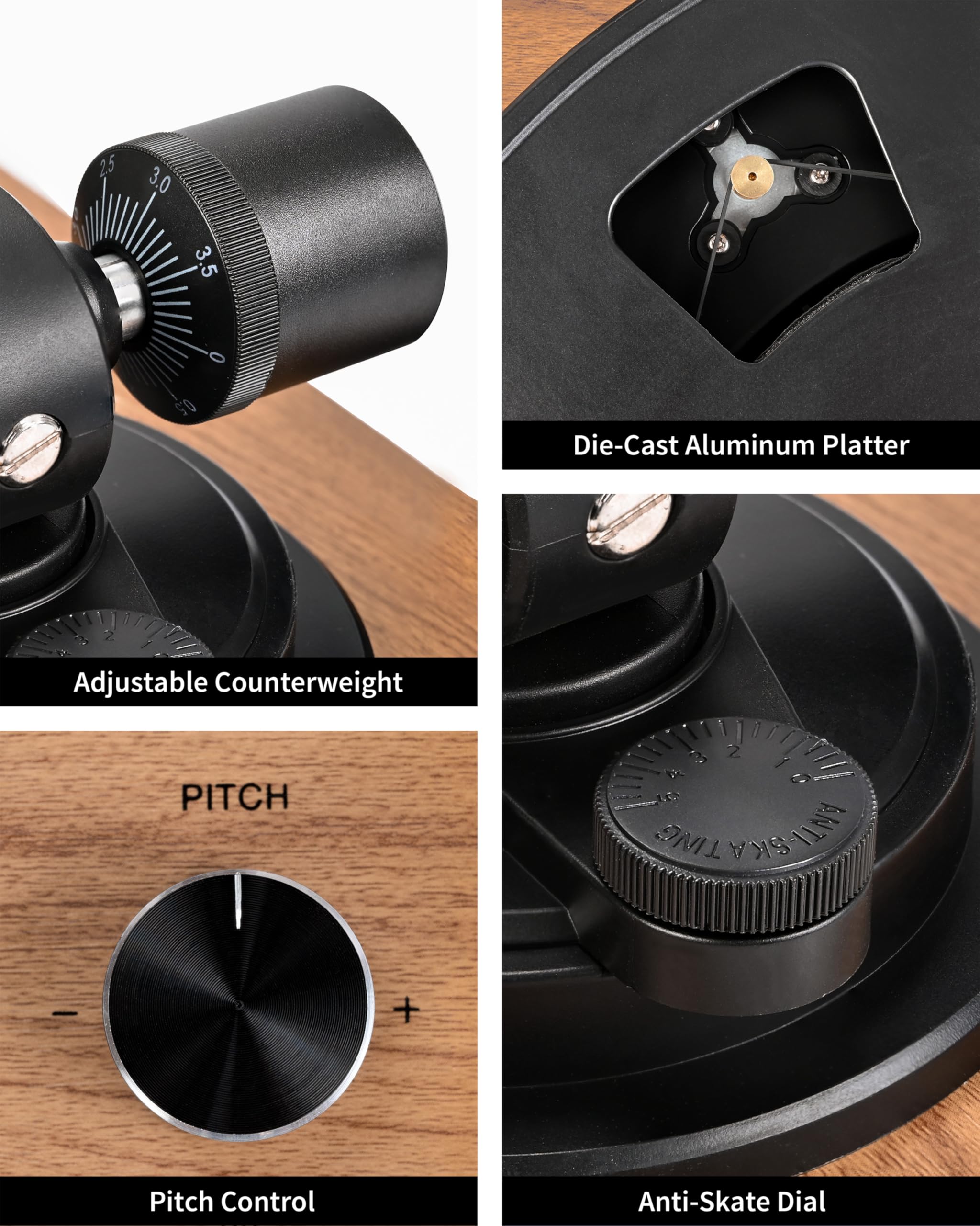 Turntable Belt-Drive Record Player with Bluetooth Output, Vinyl Player Support 2 Speed Variable Pitch Control, Anti-Skate&Installed Counterweight, Magnetic Cartridge, Built-in Preamp Phono/Line Switch