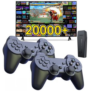 Wireless Retro Game Console, Retro Game Stick with Built-in 9 Emulators, 64GB,20,000+ Games, 4k Definition, and 2.4GHz Wireless Controller, Plug and Retro Play Video Games for TV(Black) One