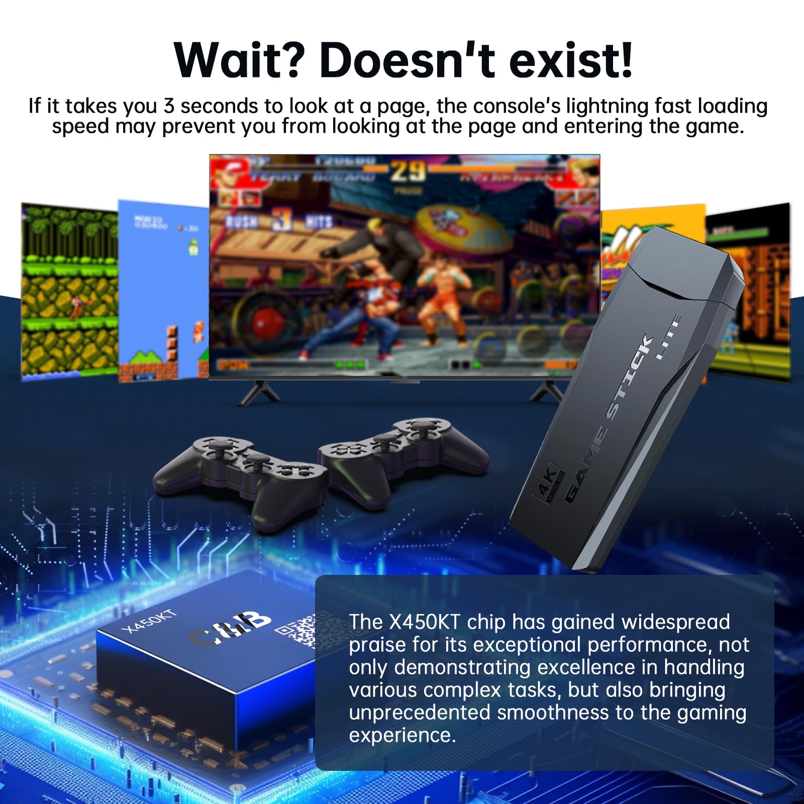 Wireless Retro Game Console, Retro Game Stick with Built-in 9 Emulators, 64GB,20,000+ Games, 4k Definition, and 2.4GHz Wireless Controller, Plug and Retro Play Video Games for TV(Black) One