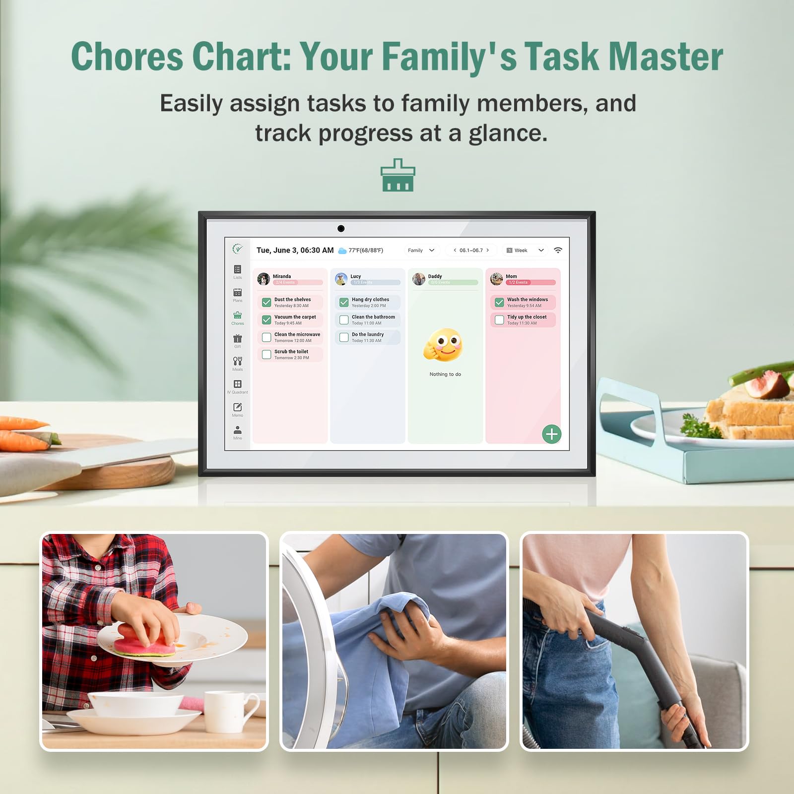 10.1 - Inch WiFi Smart Touchscreen Digital Desk Calendar: Two - Way Sync with Multiple Phones, Chore Charts, Achievement Rewards, AI - Generated Meal Planning, Interactive Family Schedule Display and Cloud Photo
