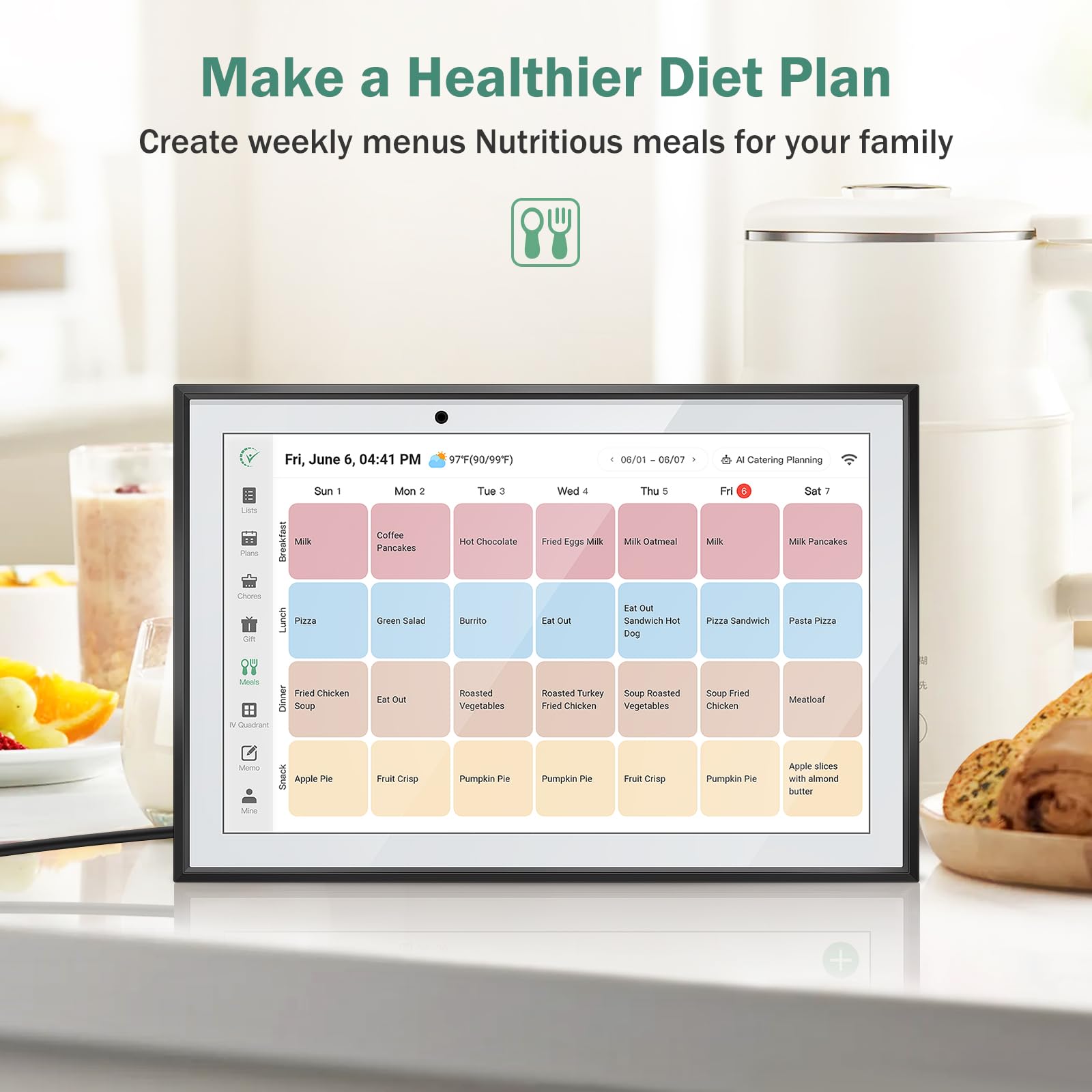 10.1 - Inch WiFi Smart Touchscreen Digital Desk Calendar: Two - Way Sync with Multiple Phones, Chore Charts, Achievement Rewards, AI - Generated Meal Planning, Interactive Family Schedule Display and Cloud Photo