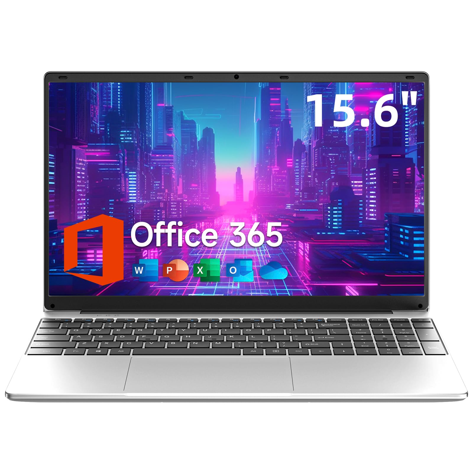 15.6 Inch Laptop with Office 365, 4GB RAM, 128GB Storage Expandable 1TB, 5205U Processor, HD Display, Windows 11 Laptops Computer, Wi-Fi 5, BT4.2, Numpad, Type-C, for Business and Students.
