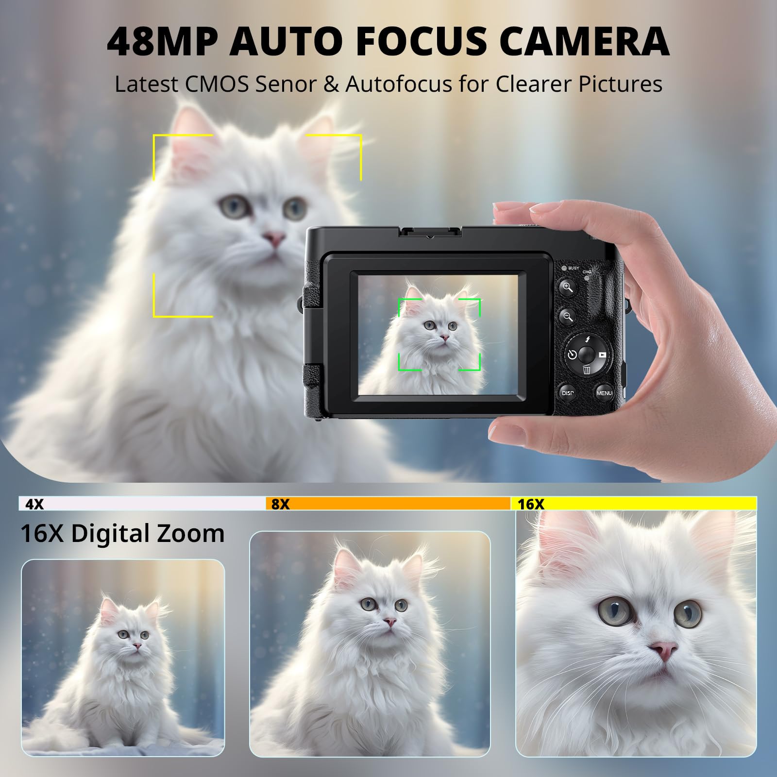 4K Digital Camera for Photography Autofocus, 2024 Latest 48MP Vlogging Camera for YouTube with SD Card, 2 Batteries, 3