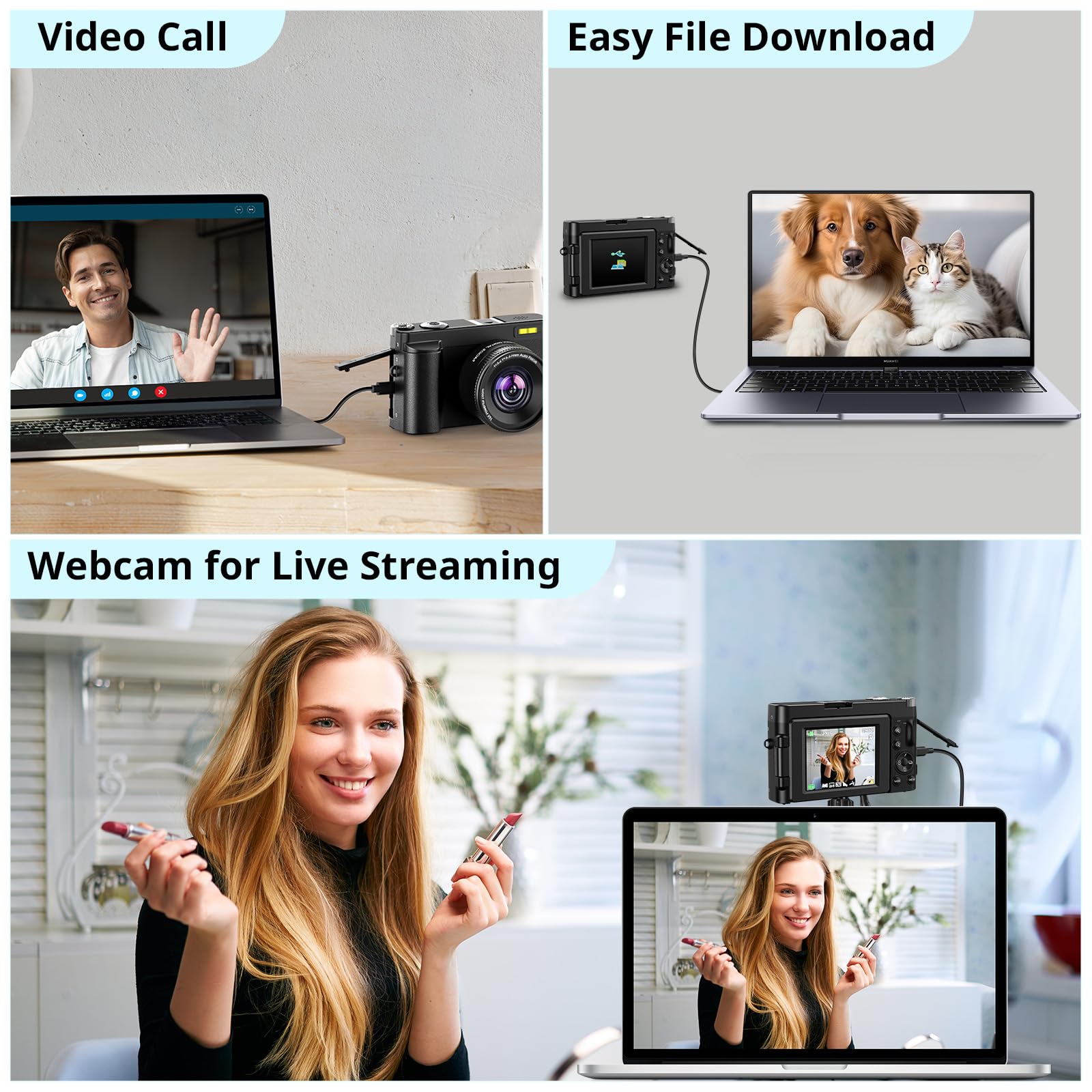4K Digital Camera for Photography Autofocus, 2024 Latest 48MP Vlogging Camera for YouTube with SD Card, 2 Batteries, 3