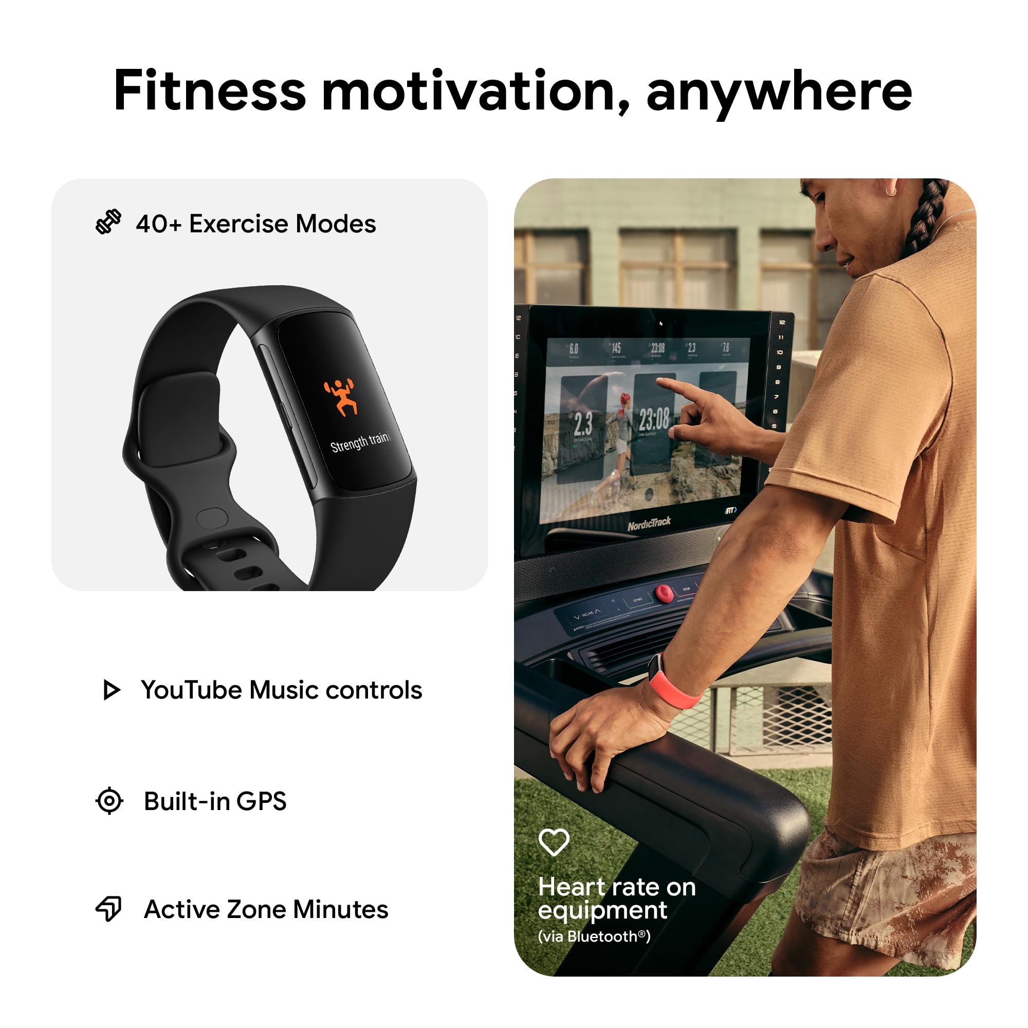 Fitbit Charge 6 Fitness Tracker with Google apps, Heart Rate on Exercise Equipment, 6-Months Premium Membership Included, GPS, Health Tools and More, Porcelain/Silver, One Size (S & L Bands Included)
