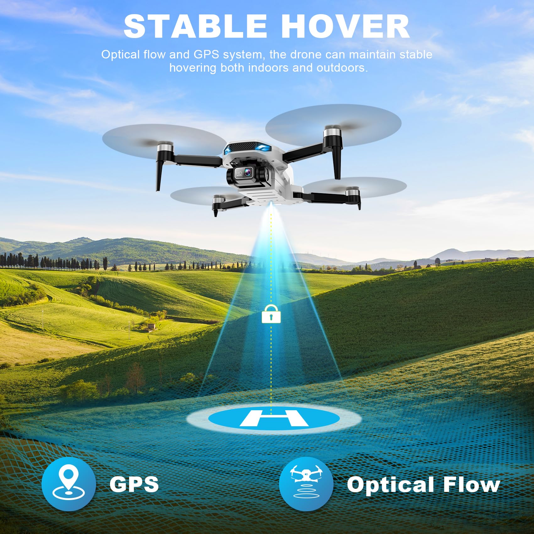 GPS Drone with Camera for Adults, 2K HD FPV Drones with Auto Return, Follow Me, Circle Fly, Waypoint Fly, Stable Hover, Brushless Motor, Foldable 5G Transmission FPV Quadcopter