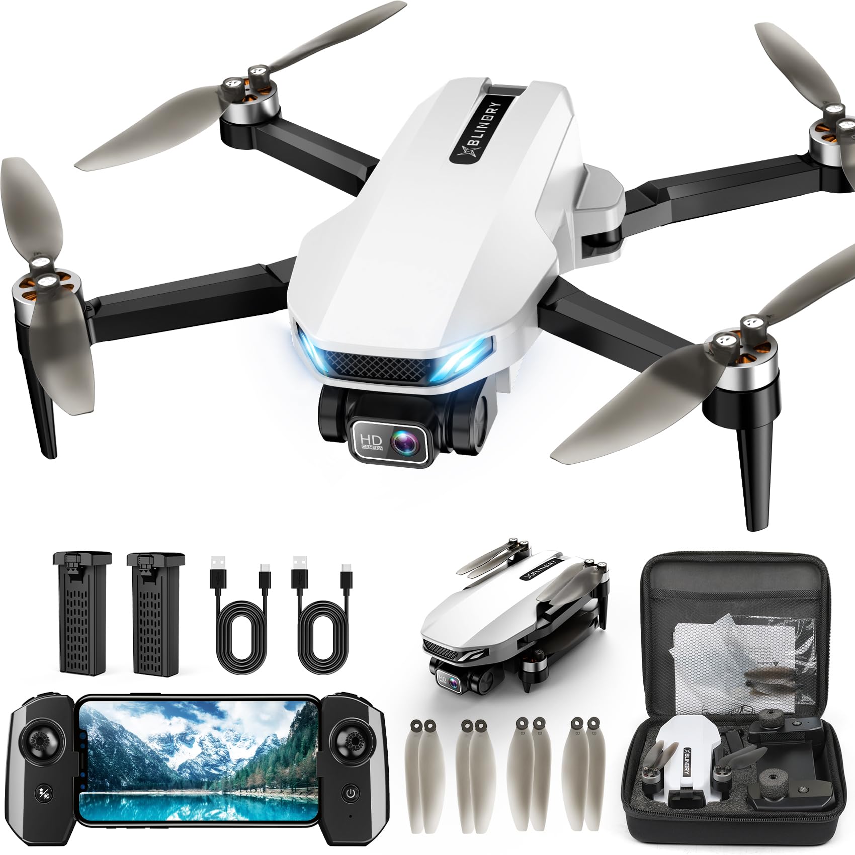 GPS Drone with Camera for Adults, 2K HD FPV Drones with Auto Return, Follow Me, Circle Fly, Waypoint Fly, Stable Hover, Brushless Motor, Foldable 5G Transmission FPV Quadcopter