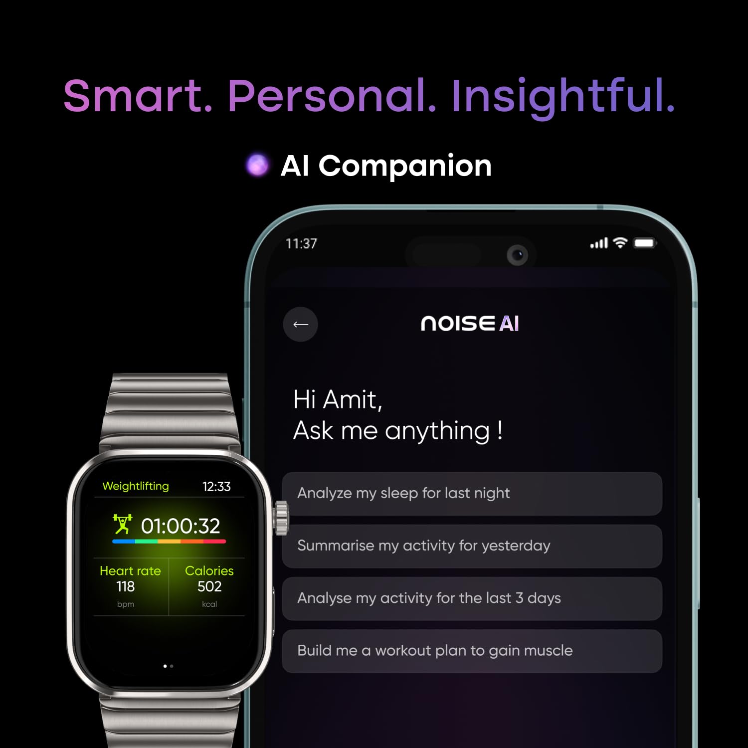 Noise Pro 6 Max Smart Watch:Intelligent AI, Endless AI Watch Faces, AI Companion, 1.96 AMOLED, Stainless Steel Build, Built-in GPS, 5 ATM, EN2 Processor, for iOS & Android(Chrome Black)