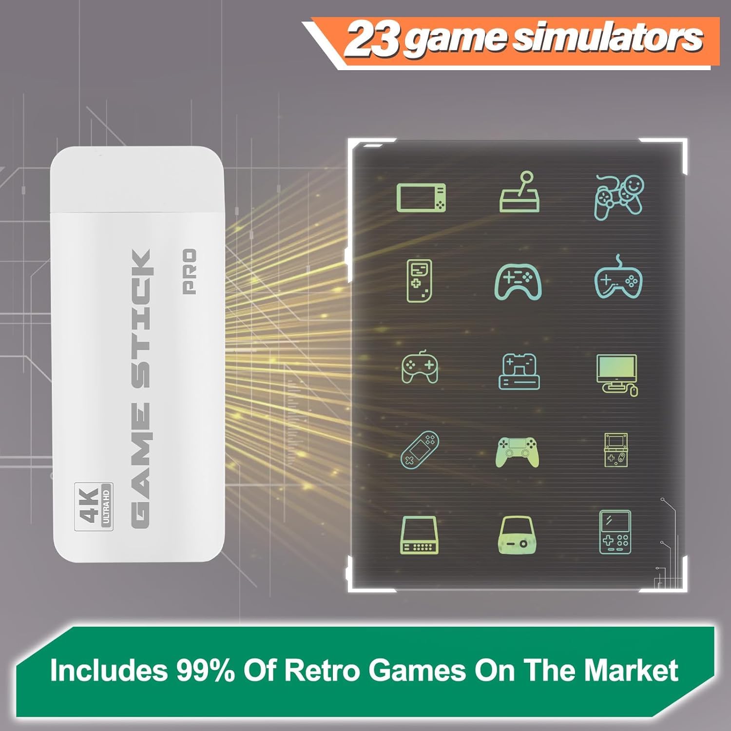Retro Gaming Console with 40,000+ Classic Games, 23 Emulators, Dual 2.4GHz Wireless Controllers, 4K HD Output, Save & Load Function, Plug & Play, Compatible with TV/PC/Projector, 64GB