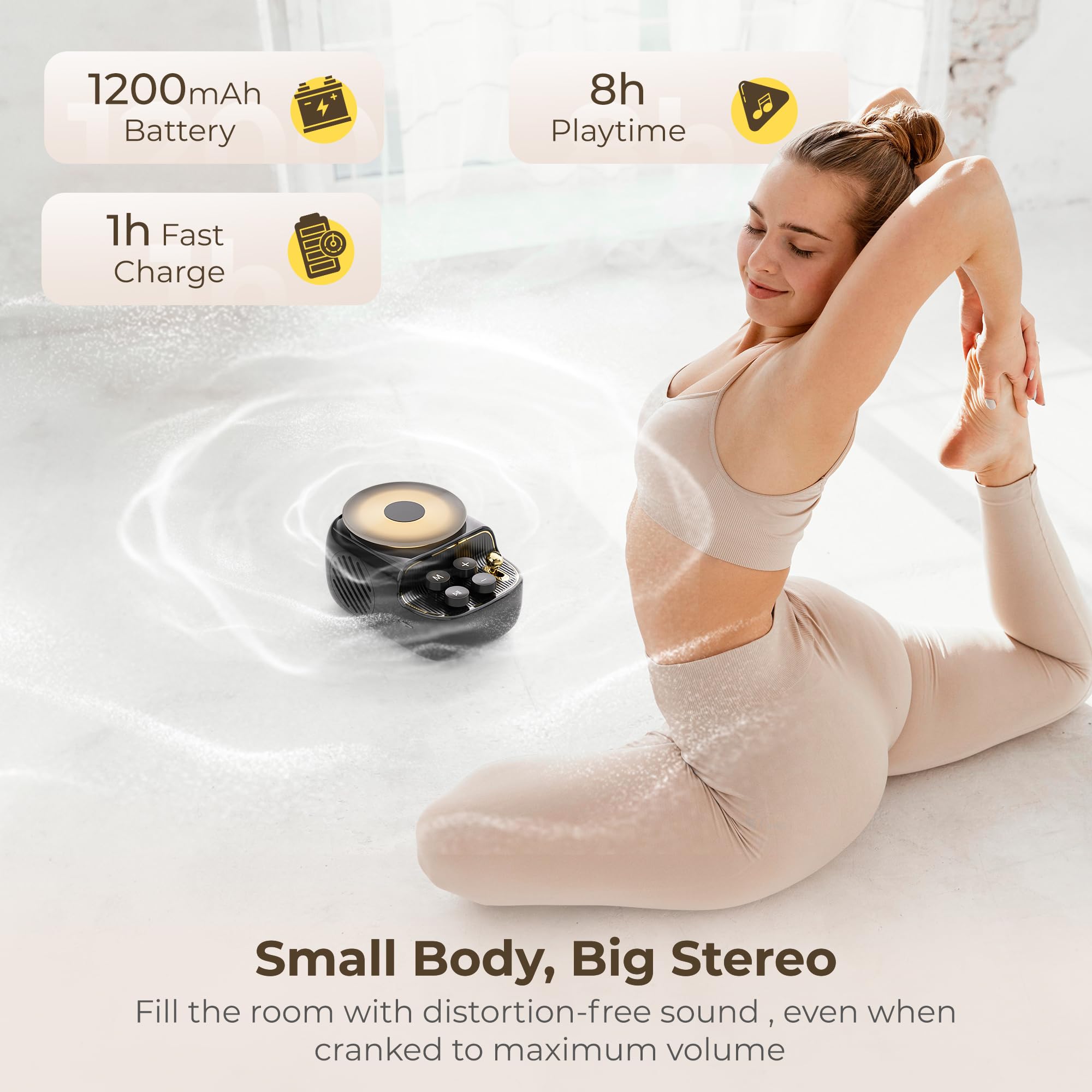 RichBird Speakers Bluetooth Wireless, 3 in 1 Protable Cute Speakers with Aromatic Tray, Vintage Record Player Look, Adjustable Ambient Lights for Home Office Decor, Gifts for Mother, Girlfriend, Men
