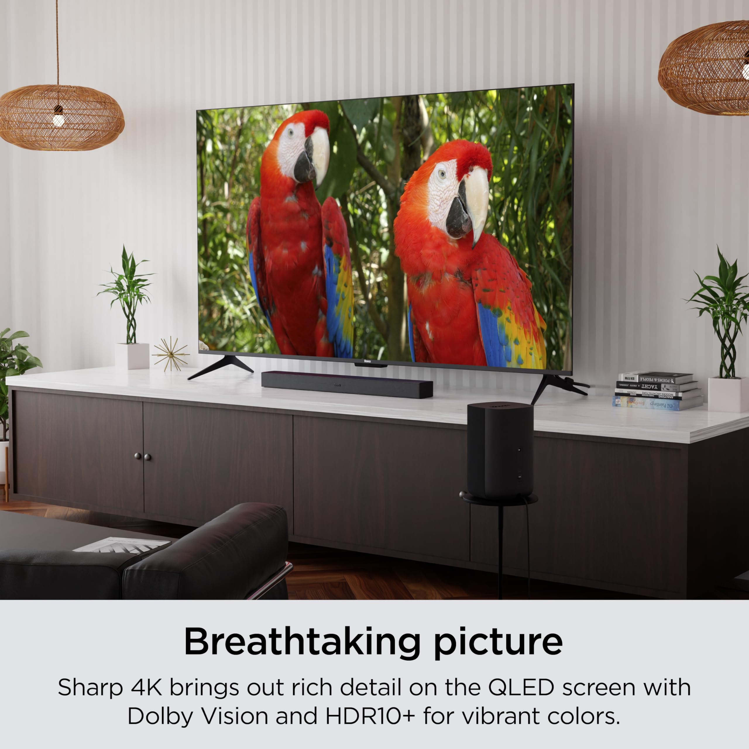 Roku Smart TV – 65-Inch Plus Series 4K QLED RokuTV with Roku Voice Remote Pro, Dolby Vision, Striking 4K Resolution, Automatic Brightness, & Seamless Streaming – Live Local News & Sports
