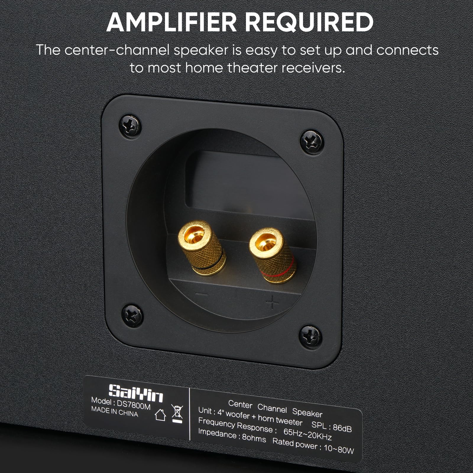 Saiyin Slim Center Channel Speaker,for Desktop Stereo or Home Theater Surround Sound, Dual 3.5