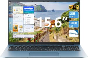 SGIN 15.6 Inch Laptop Computer, Windows 11 Laptop, 4GB DDR4 128GB SSD, Celeron N4000 Processor, 180° Open Angle, HDMI, USB 3.2, 7000mAh, BT5.0, Type-C, for Business Student