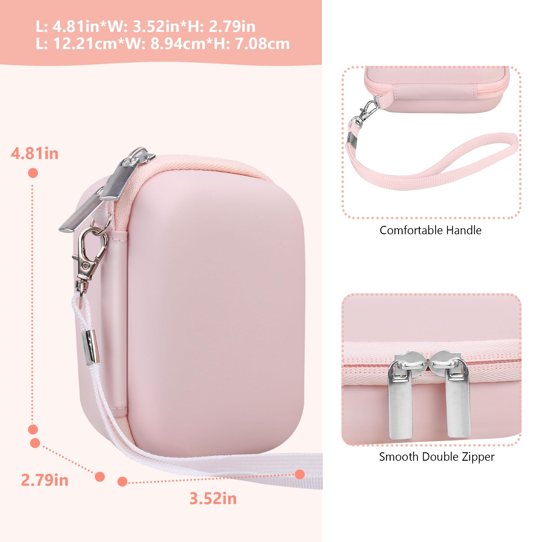 Supmay Hard Carrying Case for Lecnippy/for Lecran/for FJFJOPK Digital Camera, 4K Vlogging Camera for Photography, 48MP Portable Compact Point and Shoot Digital Camera Kids Camera Storage Holder, Pink