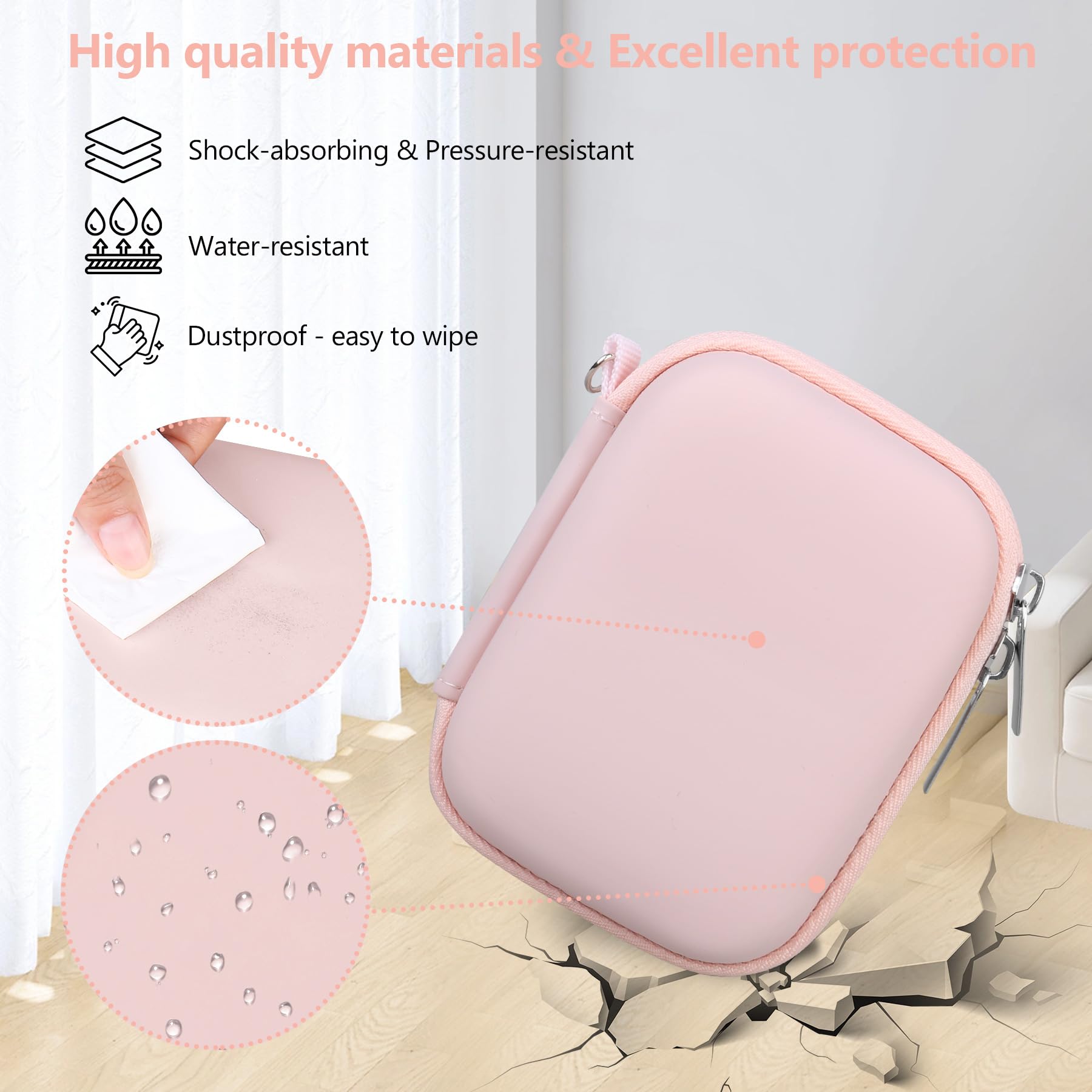 Supmay Hard Carrying Case for Lecnippy/for Lecran/for FJFJOPK Digital Camera, 4K Vlogging Camera for Photography, 48MP Portable Compact Point and Shoot Digital Camera Kids Camera Storage Holder, Pink