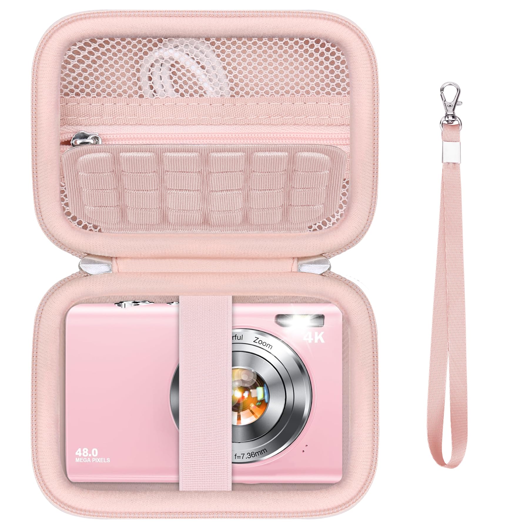 Supmay Hard Carrying Case for Lecnippy/for Lecran/for FJFJOPK Digital Camera, 4K Vlogging Camera for Photography, 48MP Portable Compact Point and Shoot Digital Camera Kids Camera Storage Holder, Pink