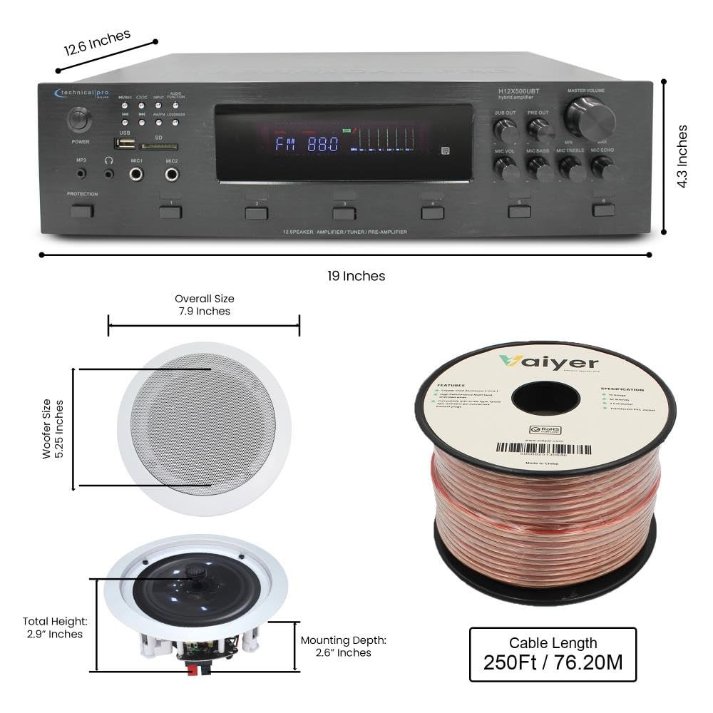 Vaiyer Home Theater System Kit, 6-Channel 6000 Watts Bluetooth Amplifier with 6.50
