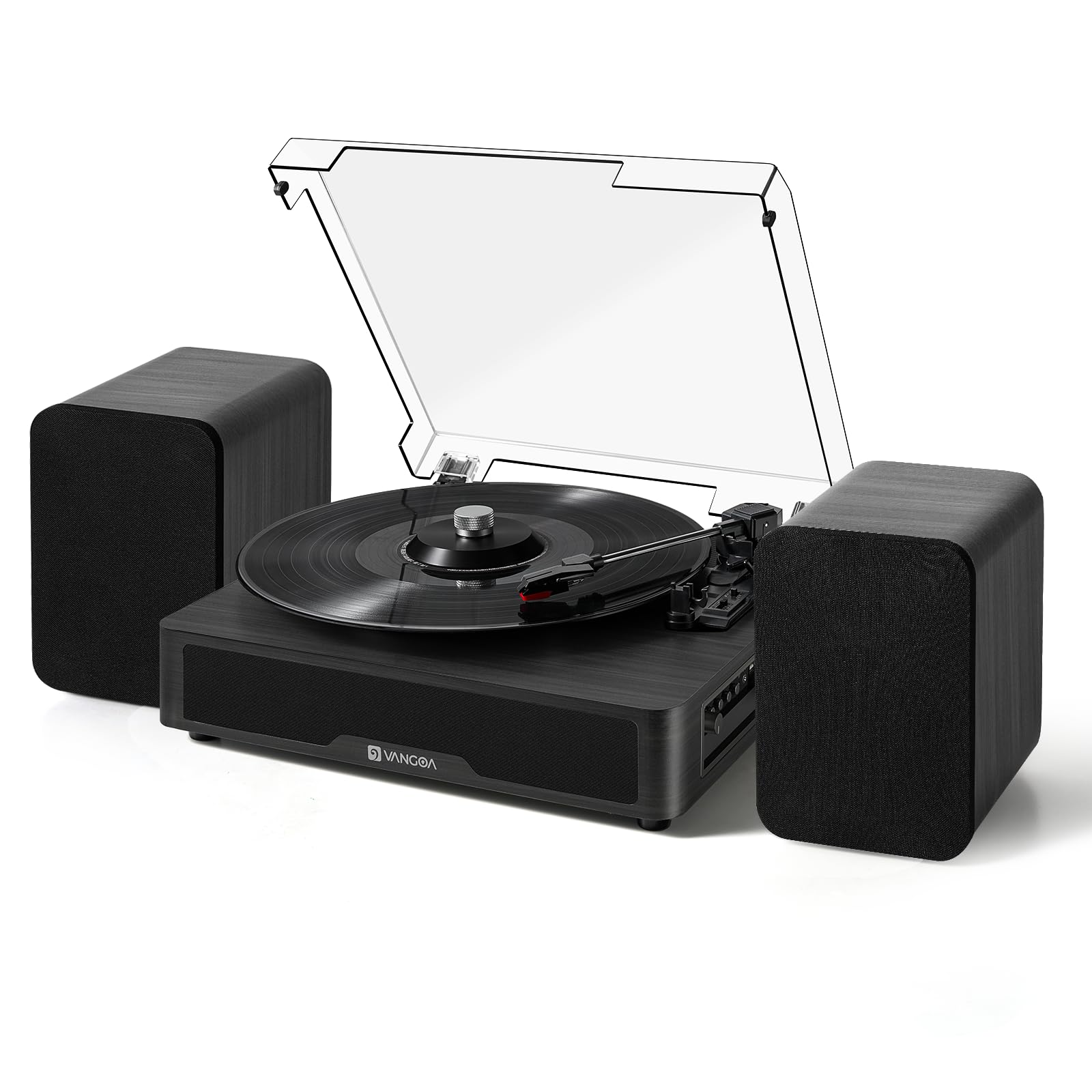 Vangoa Vinyl Record Player Turntable with 2 Stereo Speakers, 3-Speed Belt-Driven Turntables for Vinyl Records Supports AUX-in, RCA Line, USB, Wireless Playback, Black