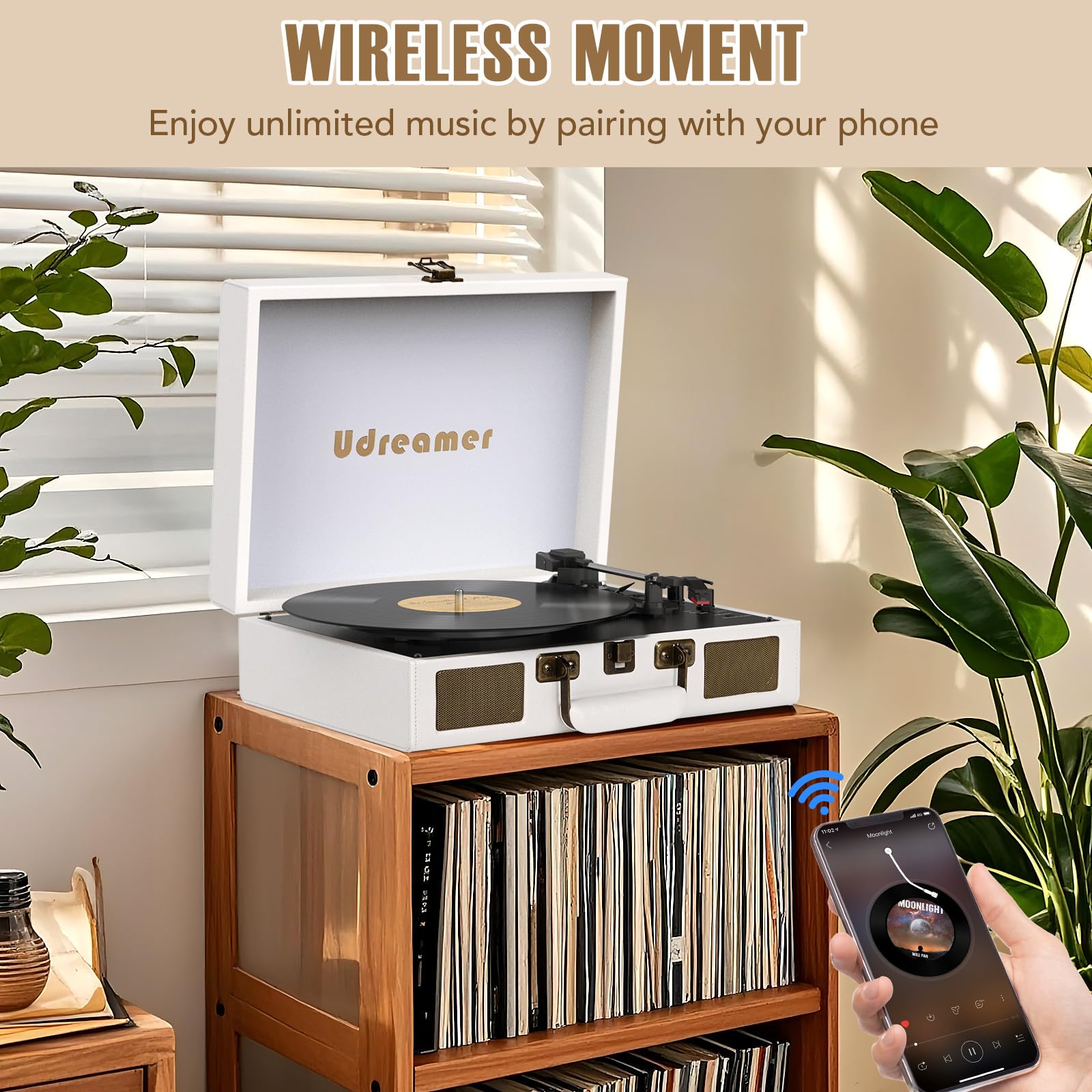 Vinyl Record Player Suitcase with Built-in Speakers, Portable Turntable with RCA, Line in,Bluetooth and Headphone Jack for Records, Vintage LP Player in PU Leather Black