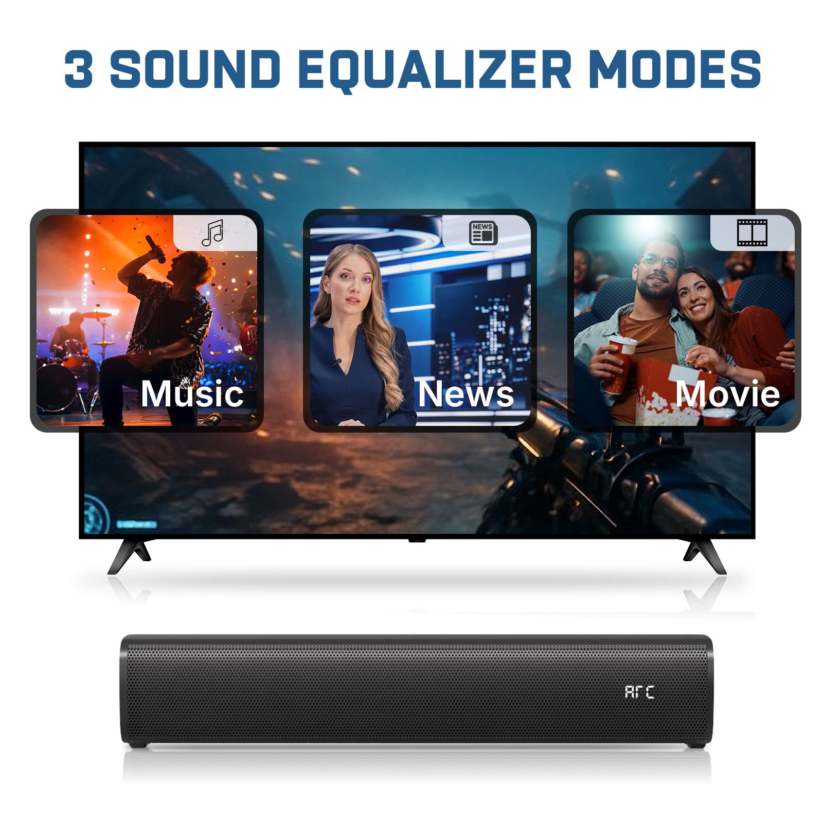 2.1ch Sound Bar for Smart TV with 6 Levels Voice Enhancement, Built-in Subwoofer, 16 Inches Bluetooth 5.3 TV Soundbar Speakers with ARC/Optical/AUX/USB Connection