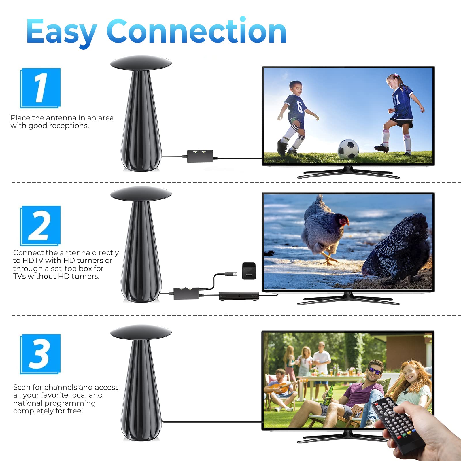 2025 TV Antenna Indoor, 2200+ Miles Long Range Digital Antenna for Smart TV Best Rated, Outdoor HDTV Antennas Local Channels with Strongest Amplifier Signal Booster Support 8K 4K 1080p- 36ft Cable