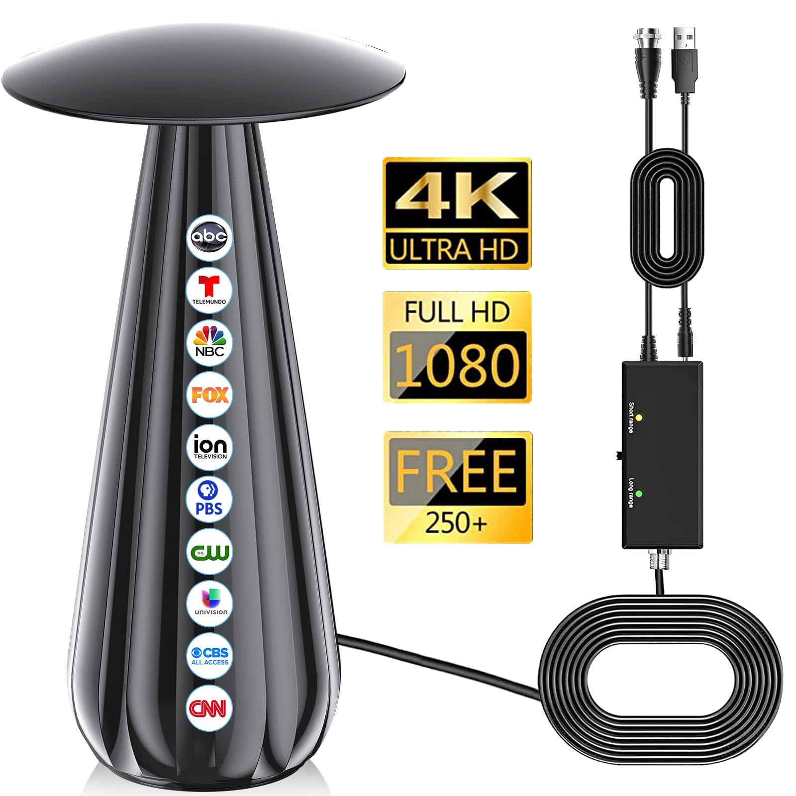 2025 TV Antenna Indoor, 2200+ Miles Long Range Digital Antenna for Smart TV Best Rated, Outdoor HDTV Antennas Local Channels with Strongest Amplifier Signal Booster Support 8K 4K 1080p- 36ft Cable