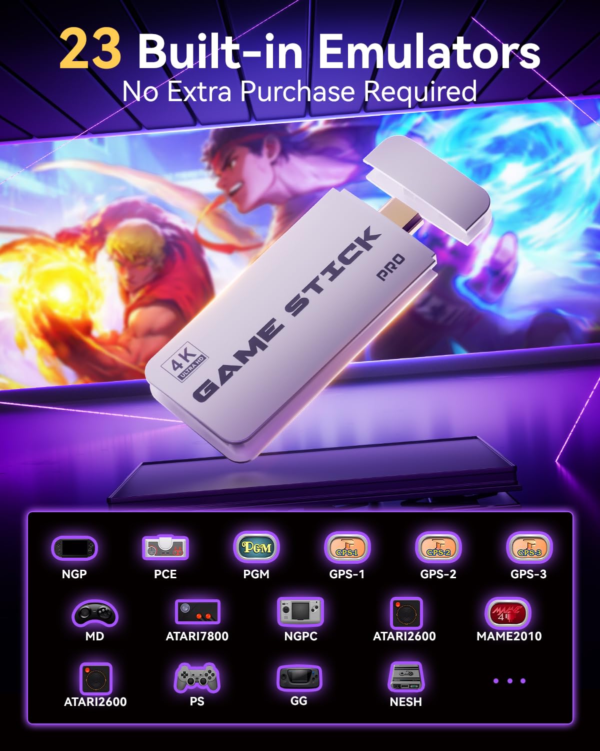 2025 Upgraded Retro Gaming Console Stick, Classic Video Games Stick with 4K HDMI, Built-in 23 Emulators, 20000+ Games - Plug & Play TV Video Gaming Stick with Upgrade Dual 2.4G Wireless Controllers