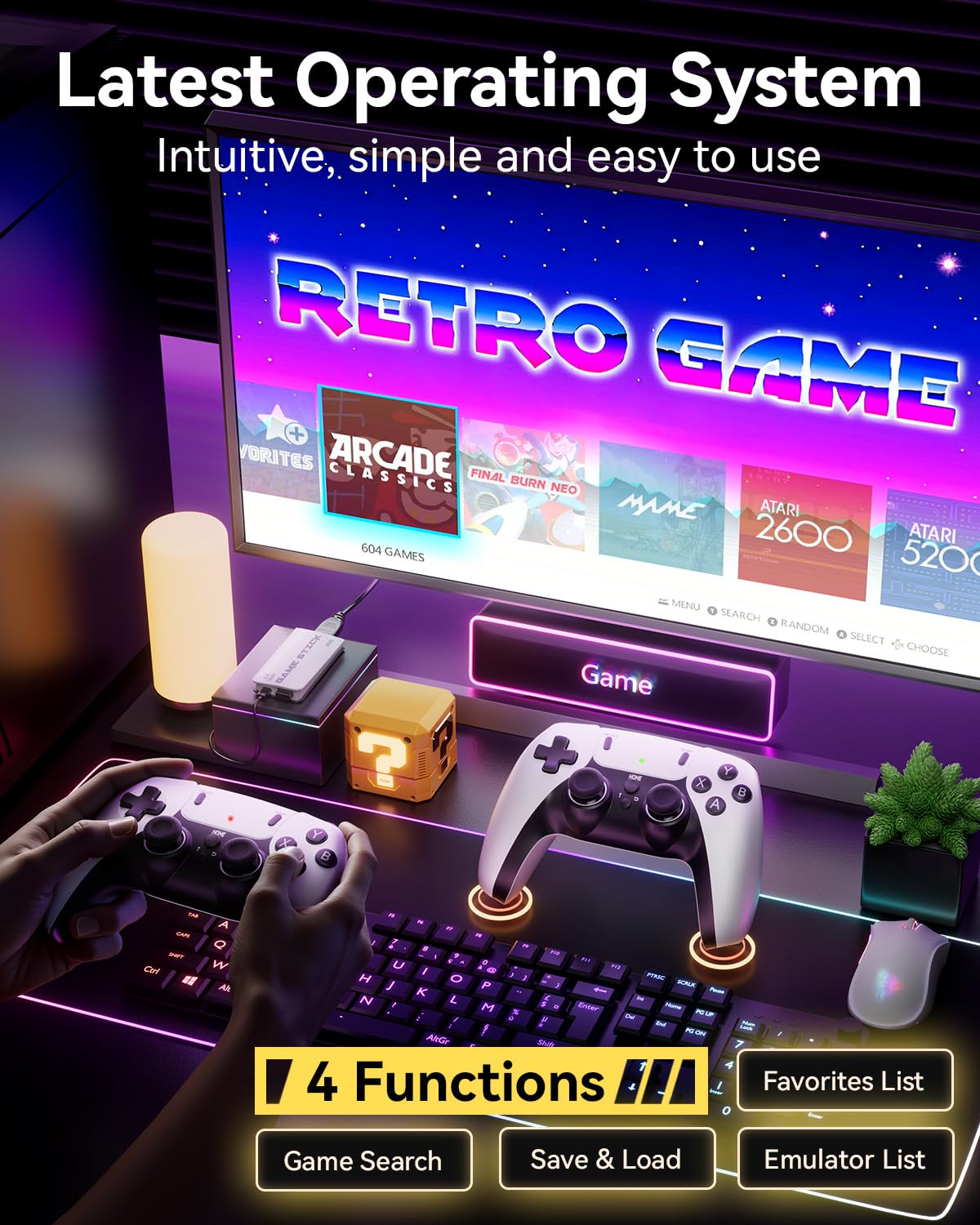 2025 Upgraded Retro Gaming Console Stick, Classic Video Games Stick with 4K HDMI, Built-in 23 Emulators, 20000+ Games - Plug & Play TV Video Gaming Stick with Upgrade Dual 2.4G Wireless Controllers